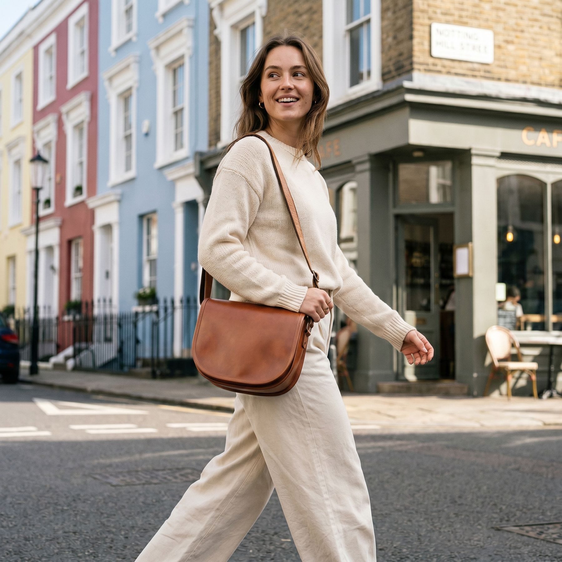 SID & VAIN Umhängetasche echt Leder Crossbody Bag HAZEL groß braun Schultertasche, Crossbody bag Echtleder für Damen, Umhängetasche vintage-hellbraun