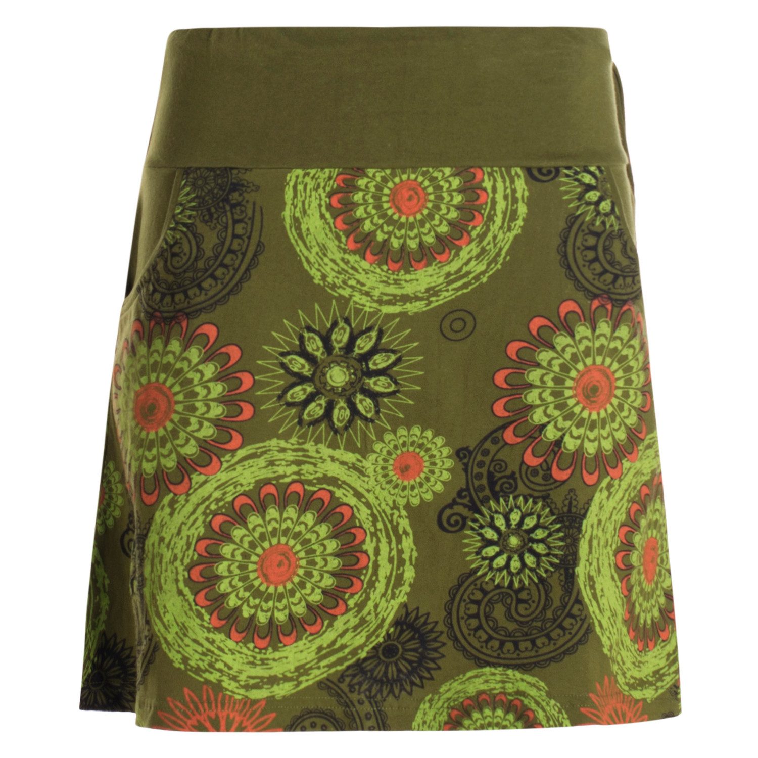 Vishes Minirock Kurzer Damen Baumwoll-Rock Taschen-Rock Mini-Röcke Mandalas Hippie, Ethno, Goa Style