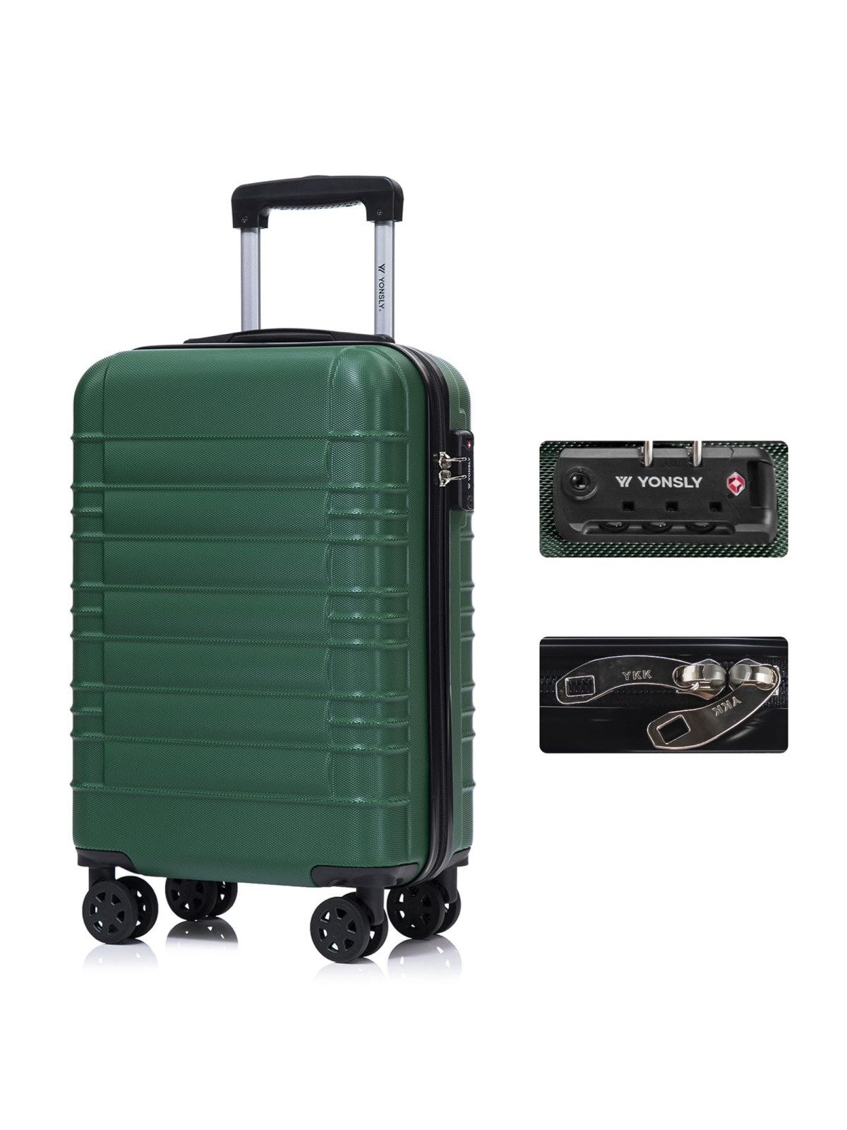 YONSLY Koffer Reisekoffer ABS-Hartschalenkoffer Trolley Kabinenkoffer Rollkoffer, 4 Rollen, mit TSA-Schloss, YKK-Reißverschluss, austauschbaren Rollen und Griffen