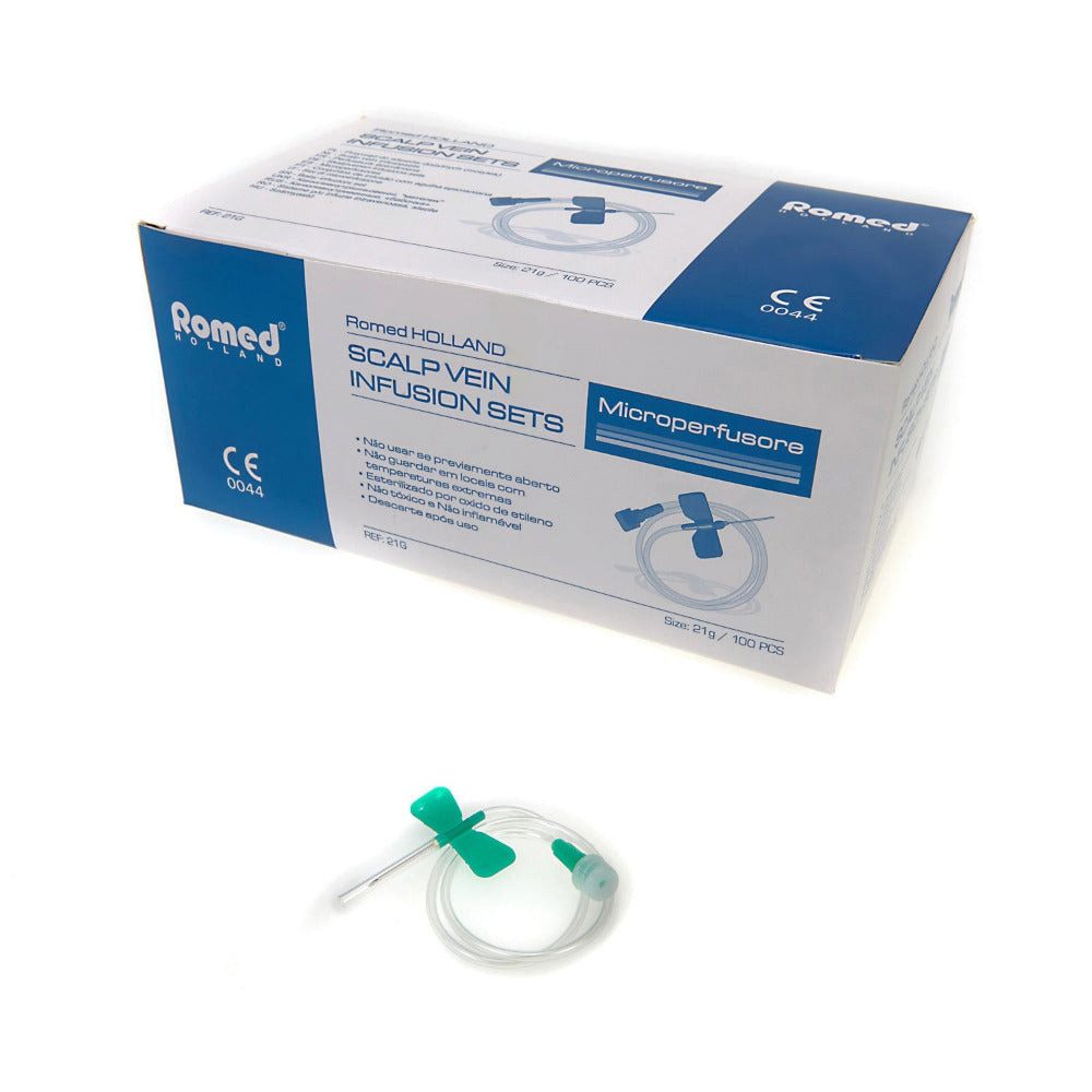 Romed Einwegspritze Perfusionsbesteck, (Packung, 100-St), 19G weiß, 1,05 x 19 mm, Schlauch 30 cm, Luer-Lock, steril