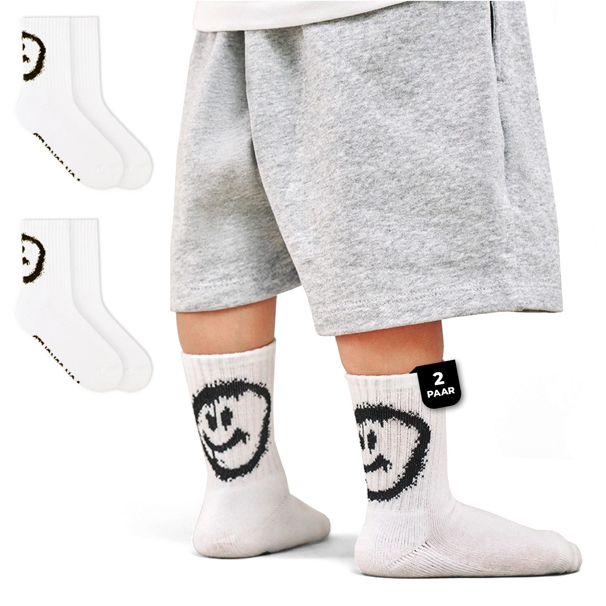 von Jungfeld Tennissocken Smiley Kids Sportsocken Bio-Baumwolle Unisex (2-Paar, 2er-Pack)