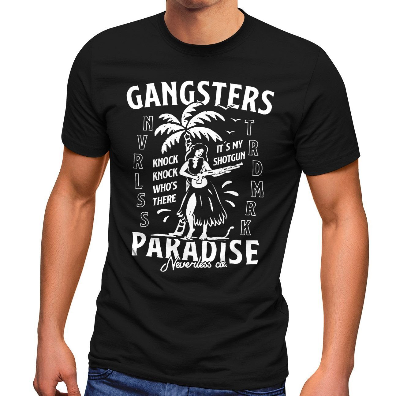 Neverless Print-Shirt Herren T-Shirt Gangsters Paradise Printshirt T-Shirt Rapper Rap Fashion Streetstyle Neverless® mit Print schwarz