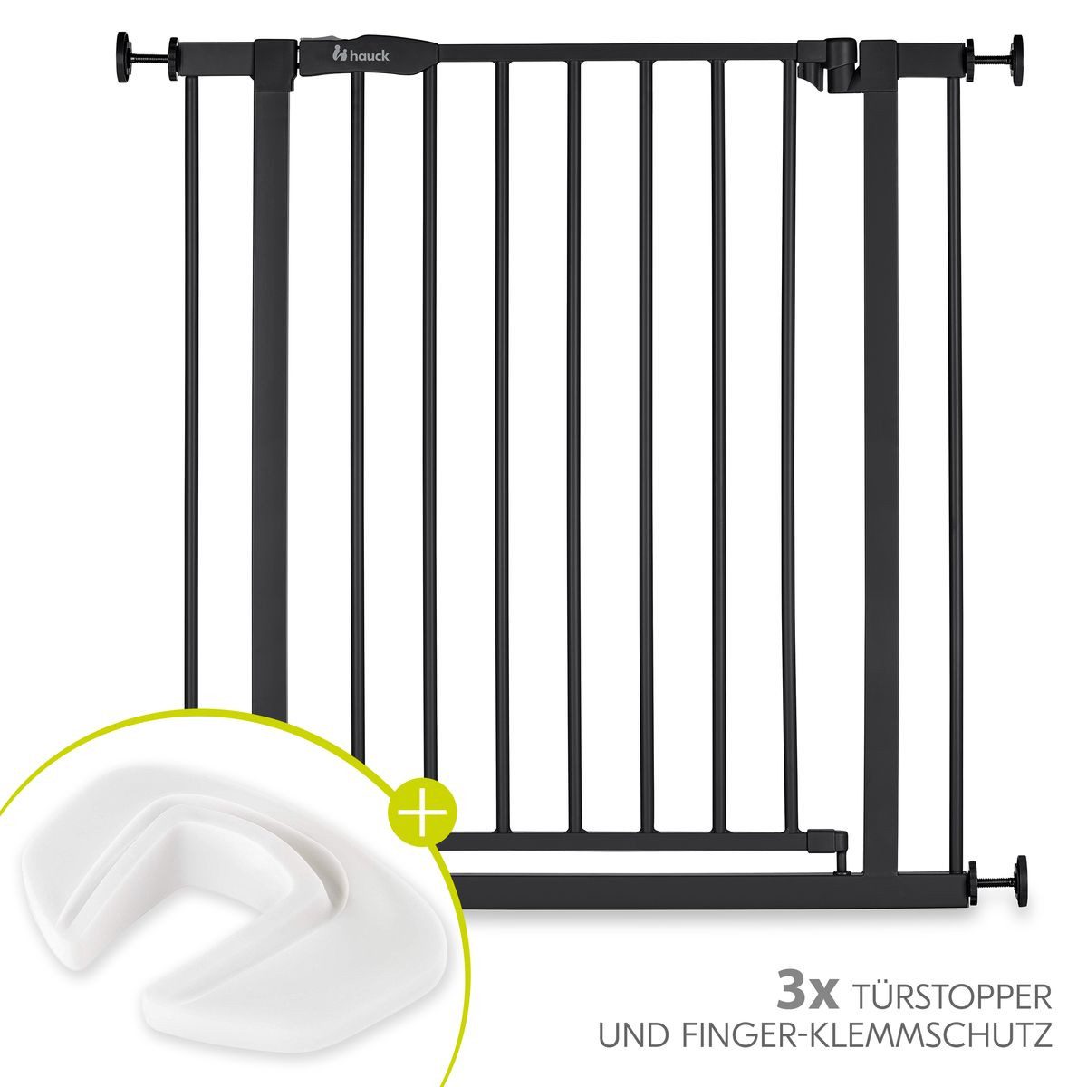 Hauck Türschutzgitter Open N Stop 2 - Black, Treppenschutzgitter Set 75–80 cm ohne Bohren mit 3x Klemmschutz