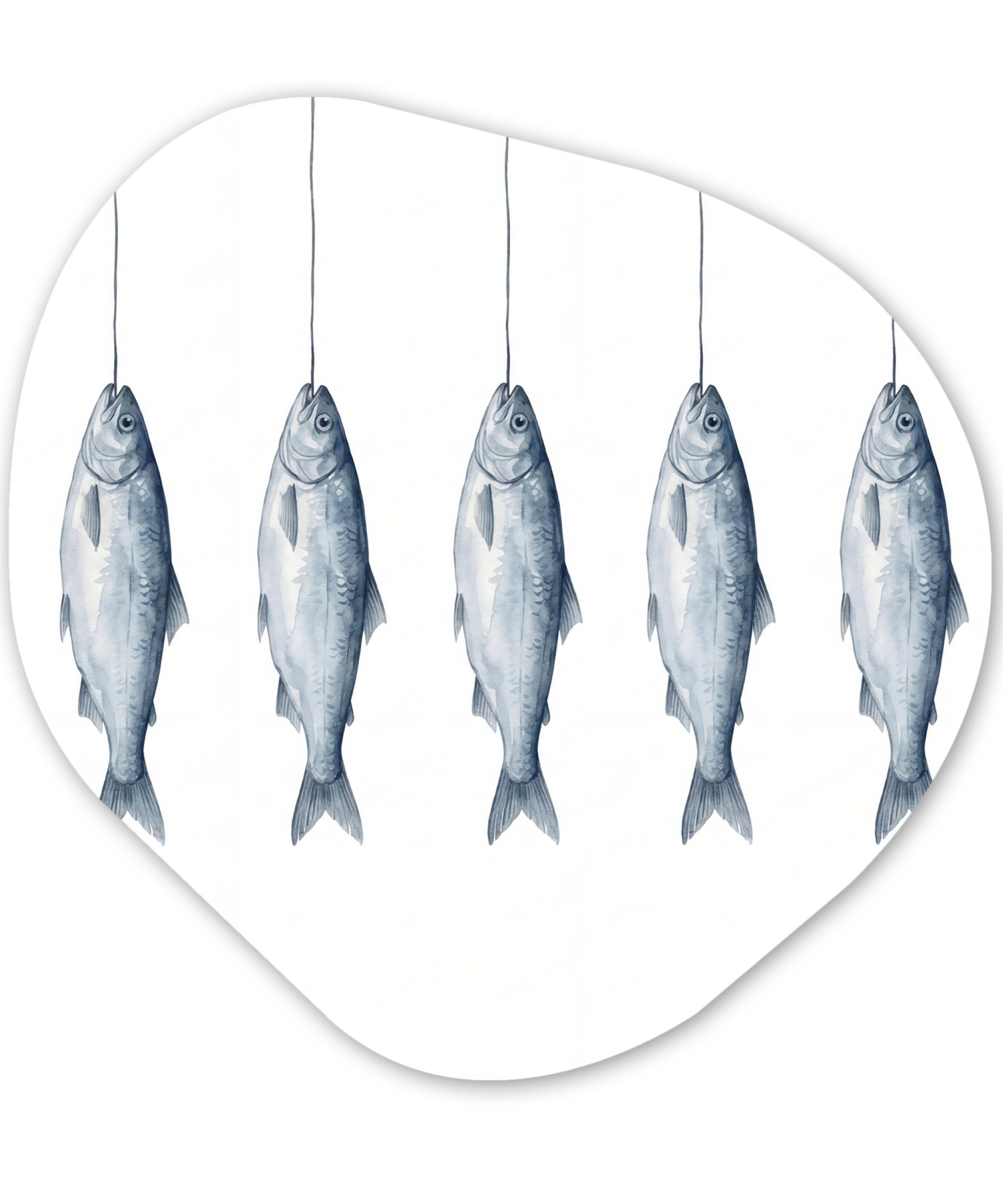 MuchoWow Gemälde Fisch - Illustration - Delfter Blau, Fotodruck (1 St), Wandbild Abstrakt, Wohnzimmer Schlafzimmer Wanddekoration, 40x40 cm