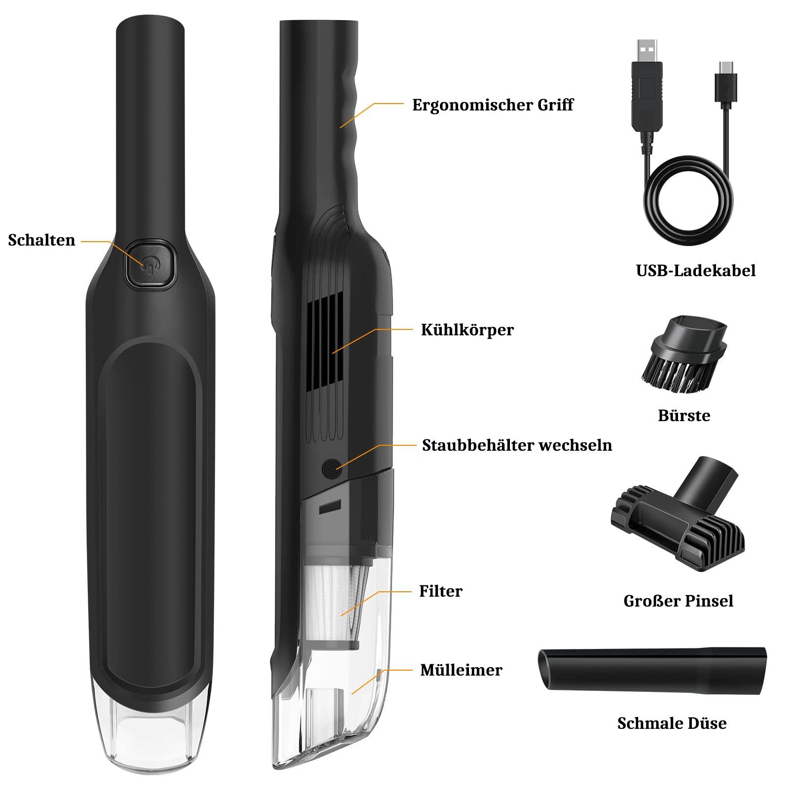 Housruse Akku-Handstaubsauger 6000PA Mini Handstaubsauger Akku – Portable Autostaubsauger Kabellos, beutellos