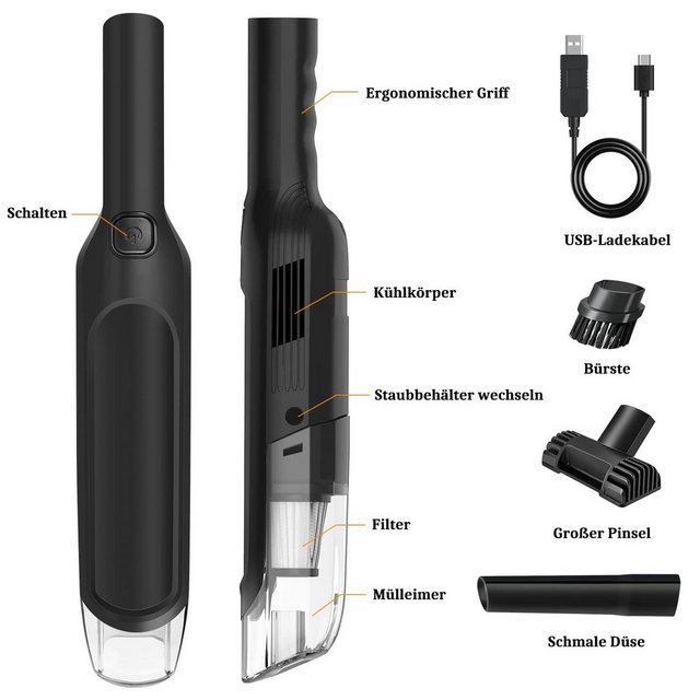 Housruse Akku-Handstaubsauger 6000PA Mini Handstaubsauger Akku – Portable Autostaubsauger Kabellos, beutellos