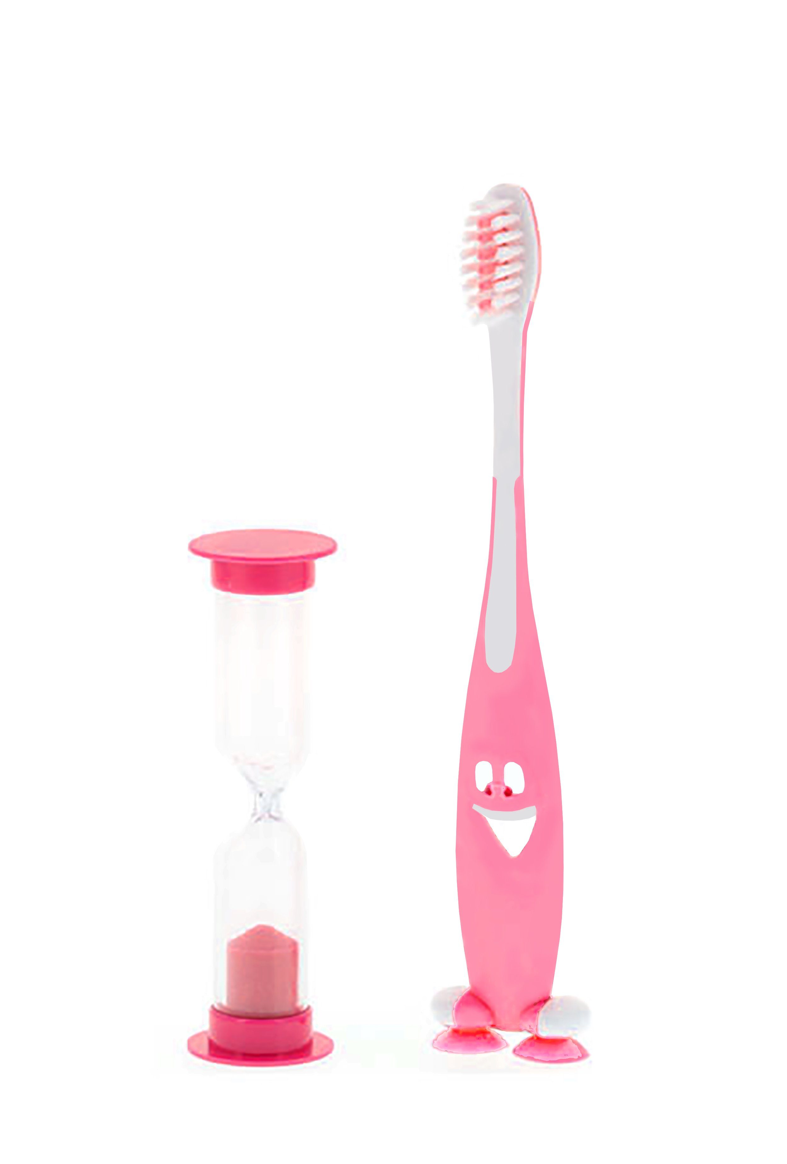 Zahnbürste KINDER ZAHNBÜRSTE mit Sanduhr Zahnputzuhr Kinderzahnbürste 23 (Rosa), Kinderbürste