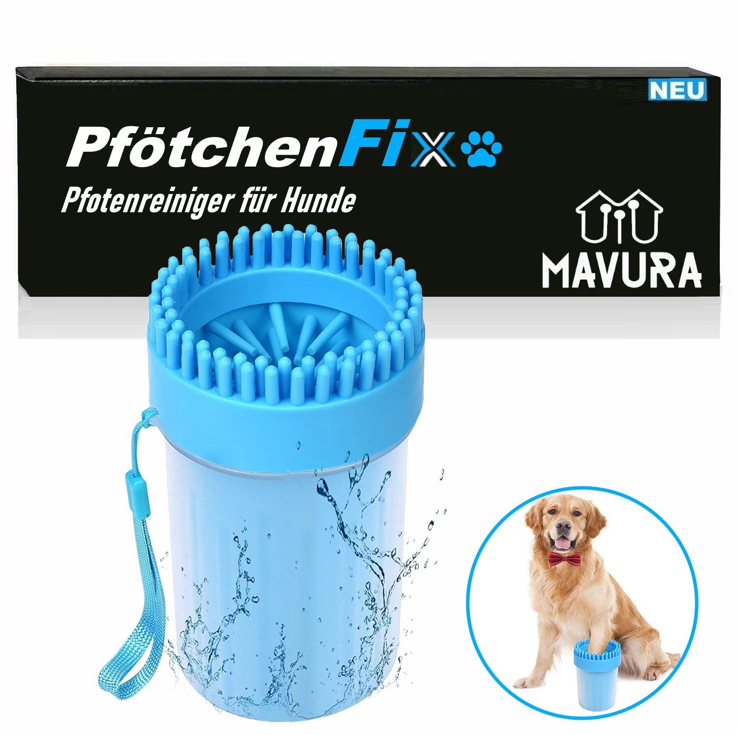 MAVURA Pfotenpflege PfötchenFix 2in1 Pfotenreiniger Hundepfotenreiniger & Massagebürste, Silikon Pfote Reiniger für Hunde & Katzen