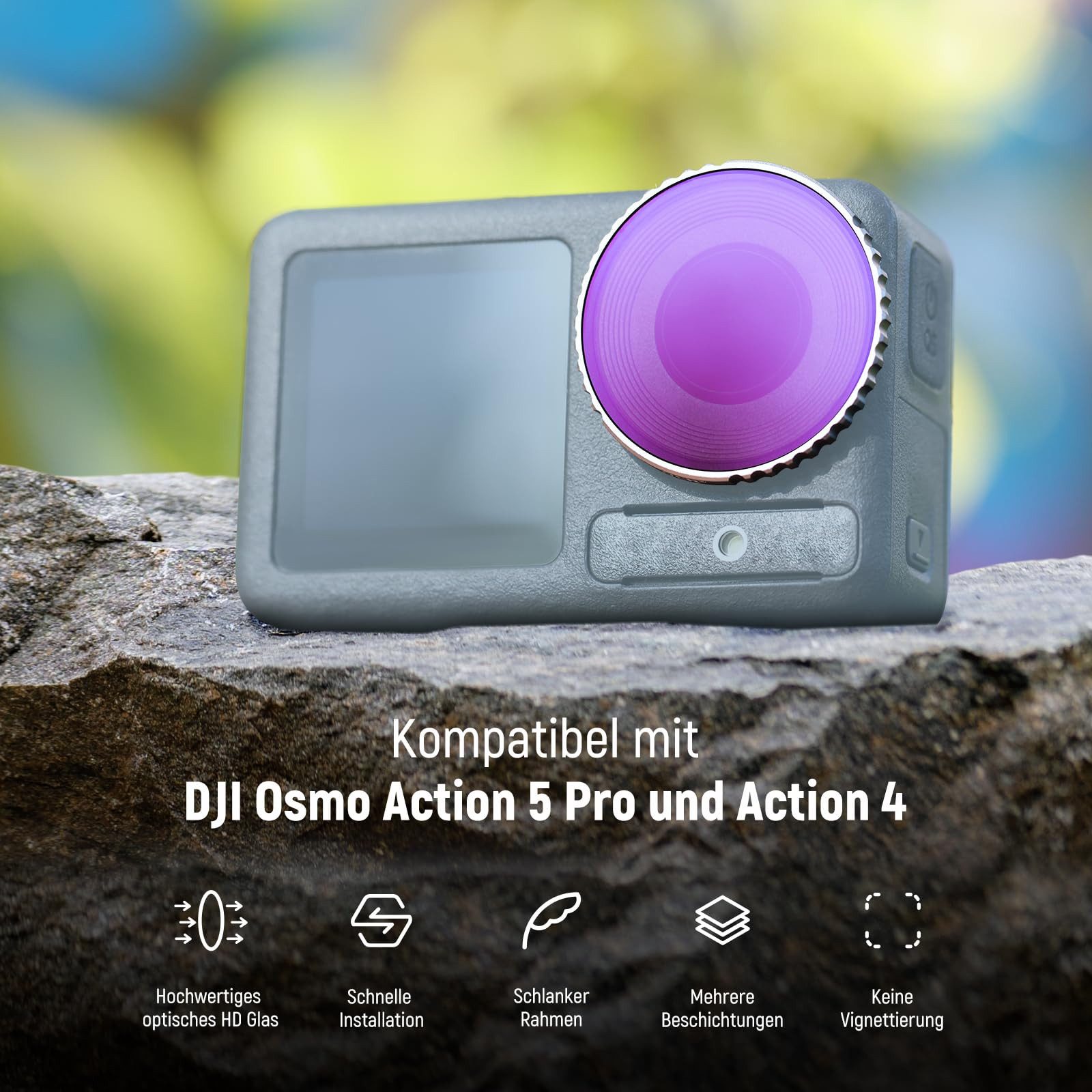 Neewer FL-91 ND Filter Set für DJI Osmo Action 4/5 Pro, ND8-ND64 Foto-Filter-Sets (Mehrfach beschichtet/Leichtgewicht)