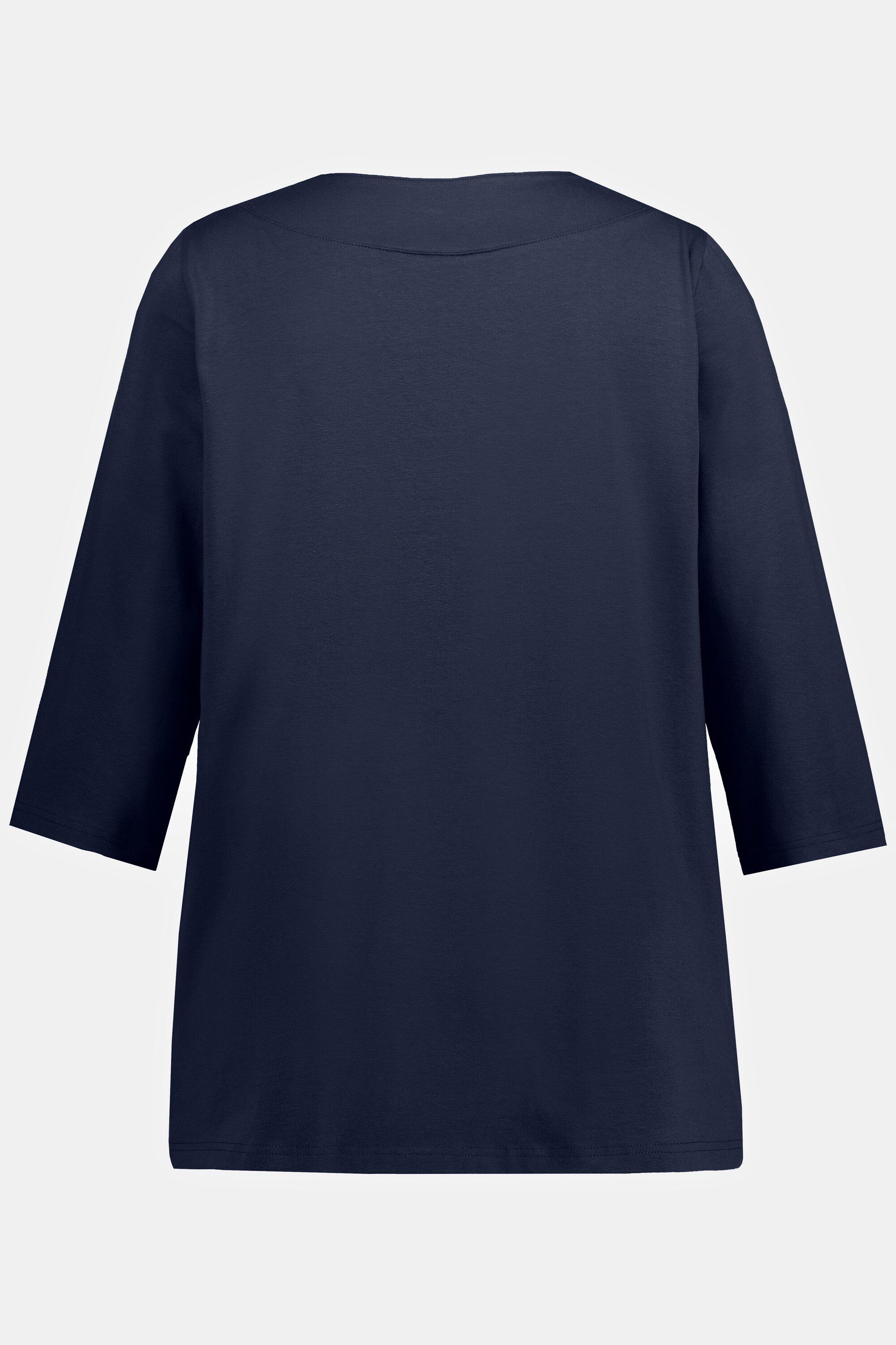 Popken Ulla V-Ausschnitt ausgeschnittene Schulter T-Shirt Longsleeve marine