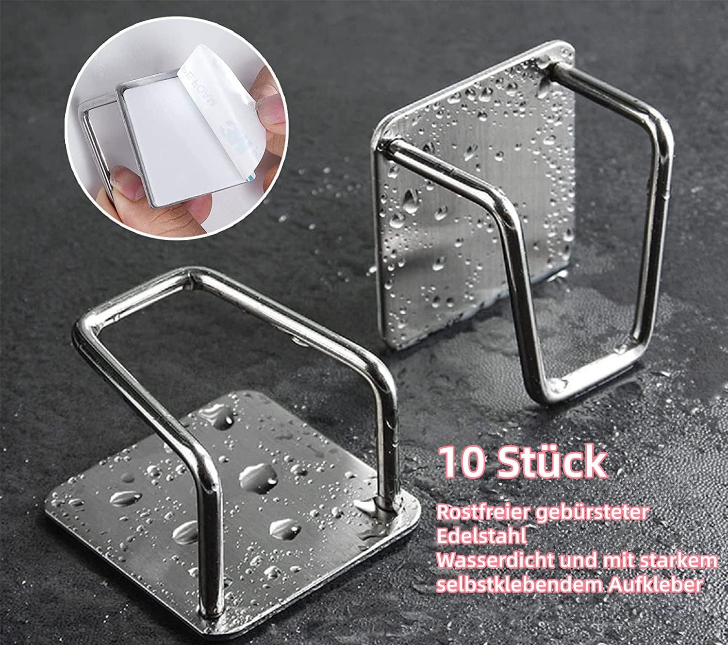 FOUORTUNATE-BEE Klebehaken 10er-Set Edelstahl Schwammhalter für die Spüle, (10-St), Praktische Küchenhelfer für saubere und ordentliche Spüle – Bild 3 von 5