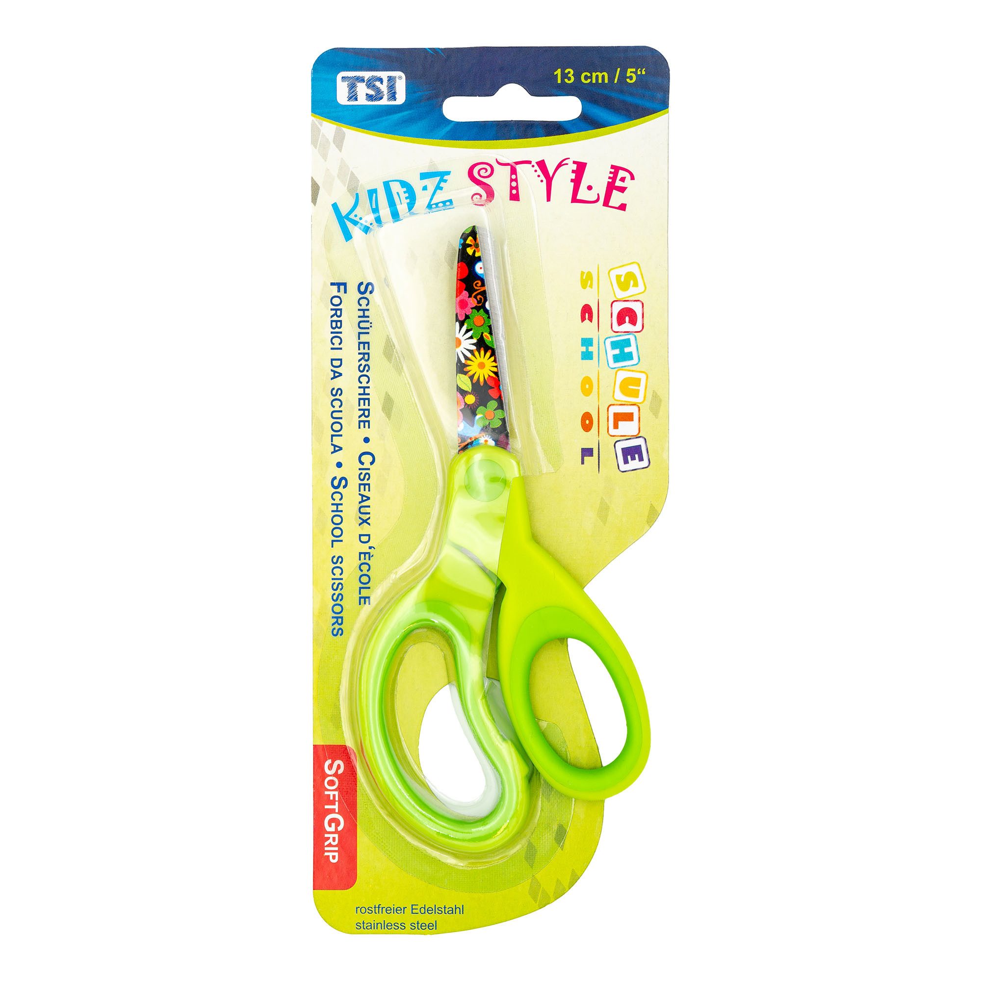 TSI Schreibwaren Universalschere Scheren mit Motivdruck 13cm, Motiv FLOWER grün