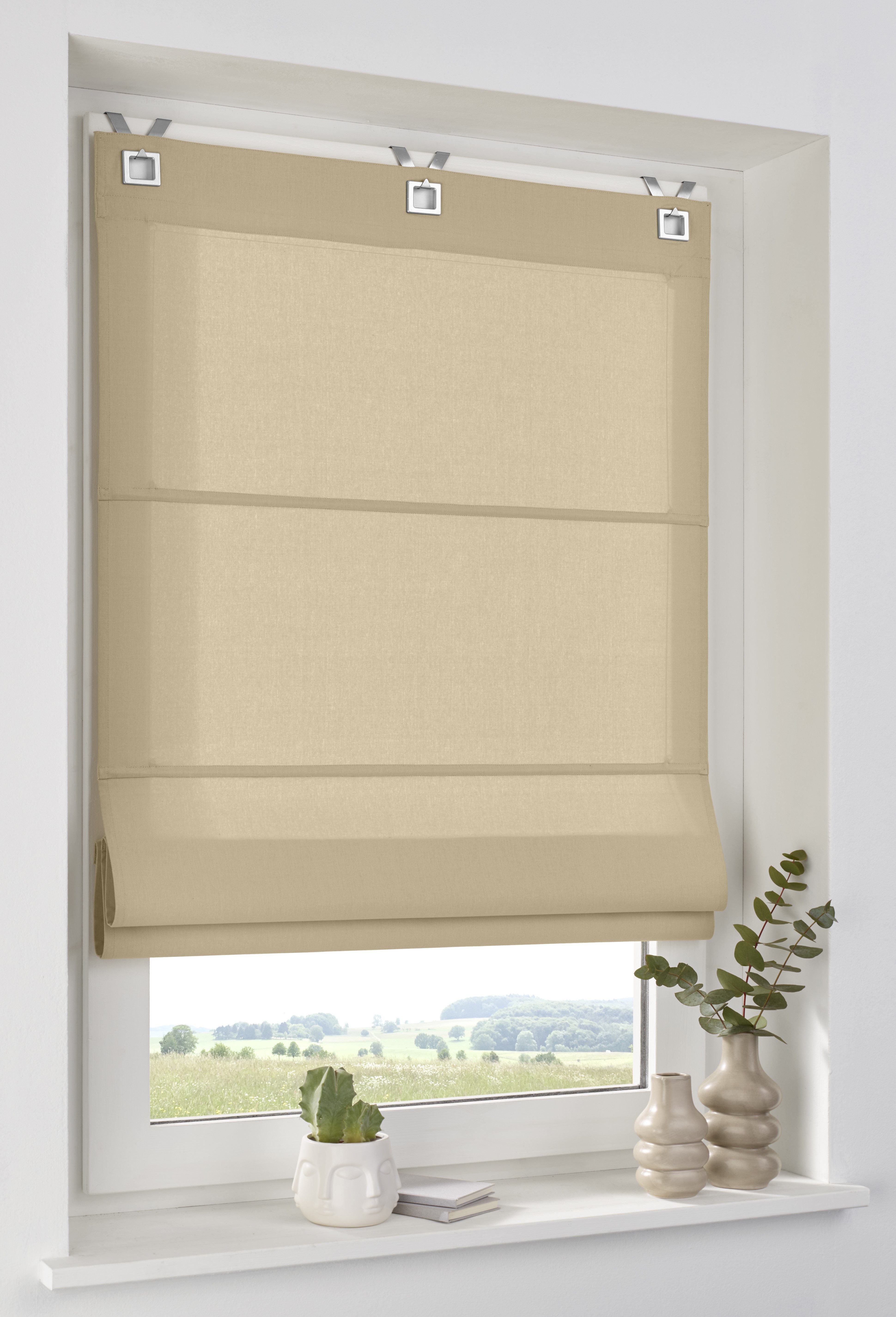 Kutti Raffrollo Duck in 6 Farben, mit Hakenaufhängung, ohne Bohren, freihängend, modernes Ösen-Design, 100% Baumwolle, blickdicht