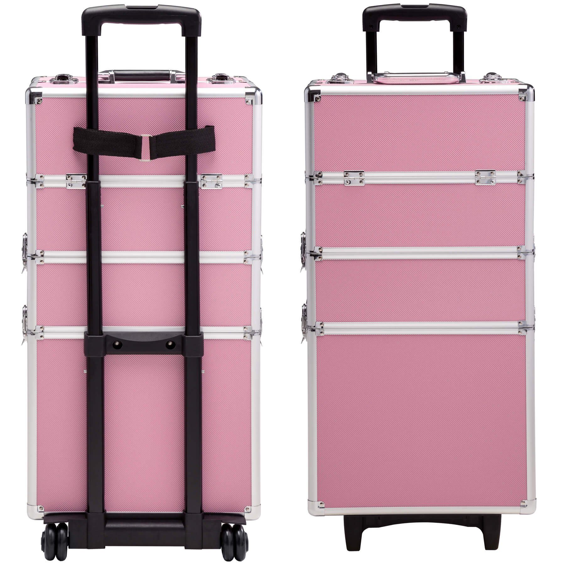 2 tectake Etagen, erweiterbar 3 Rollen, Koffer pink mit Kosmetiktrolley