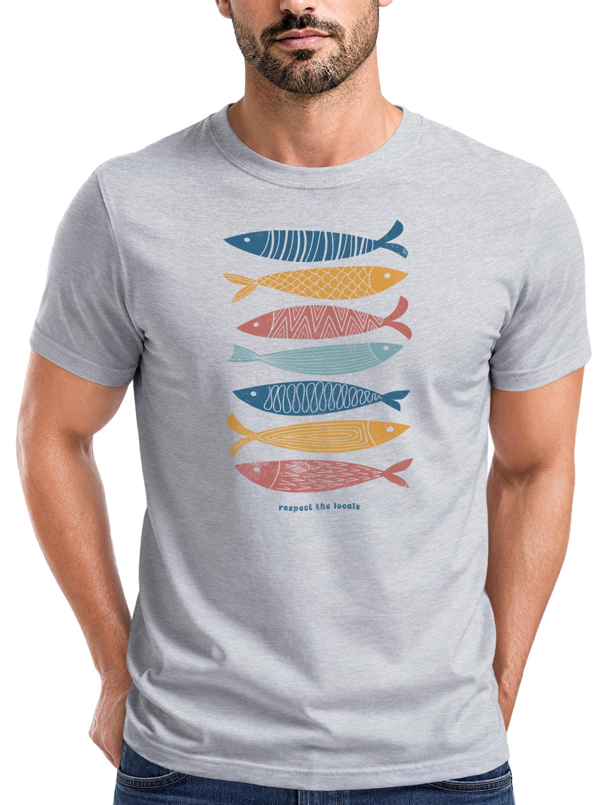 Print-Shirt Herren T-Shirt Motiv Maritim Meer Fische Sommer Urlaub Spruch Respect