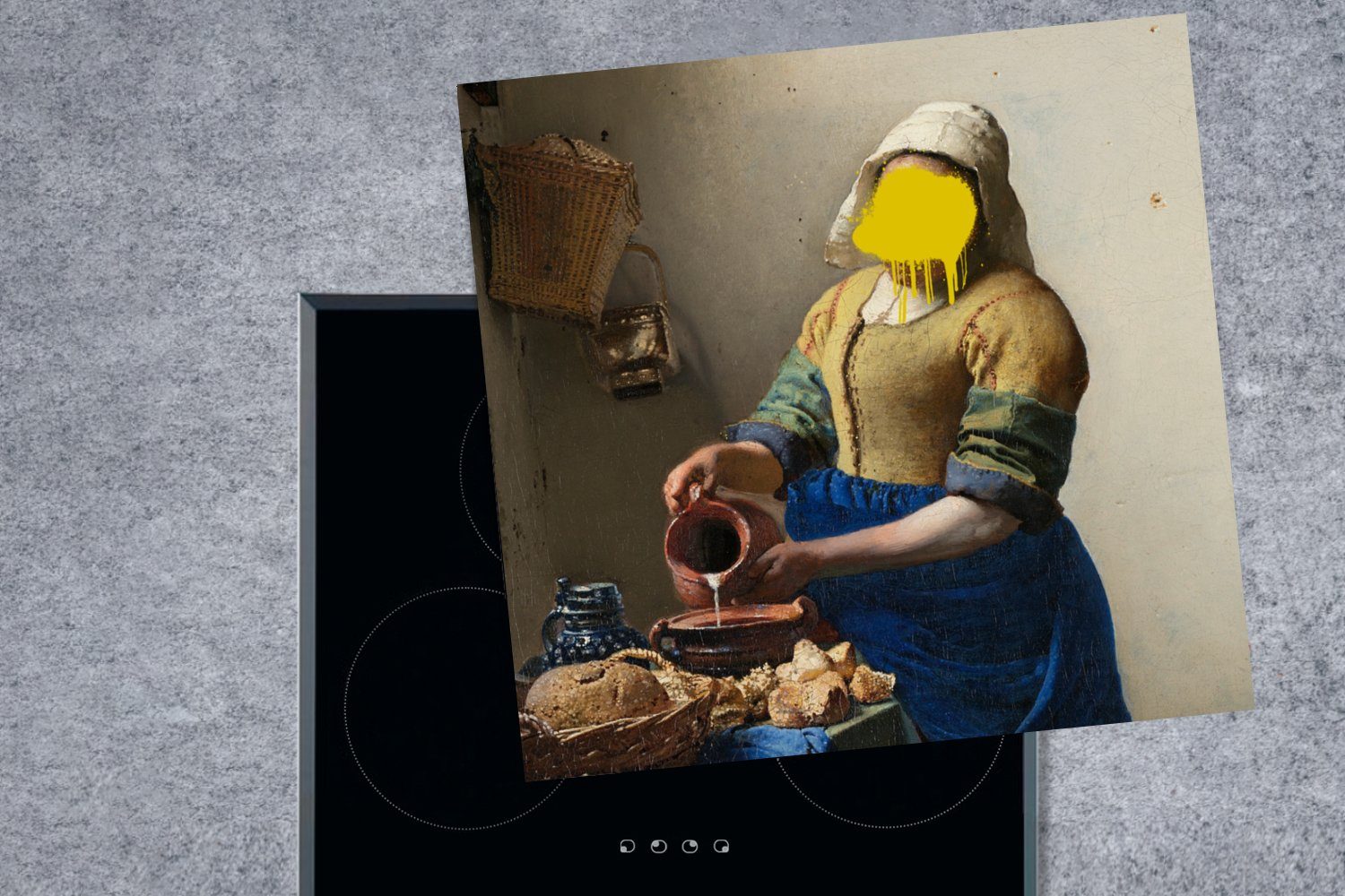 Ceranfeldabdeckung, Vermeer küche für - Vinyl, Kunst, Herdblende-/Abdeckplatte 78x78 - cm, (1 Arbeitsplatte Das tlg), Milchmädchen MuchoWow
