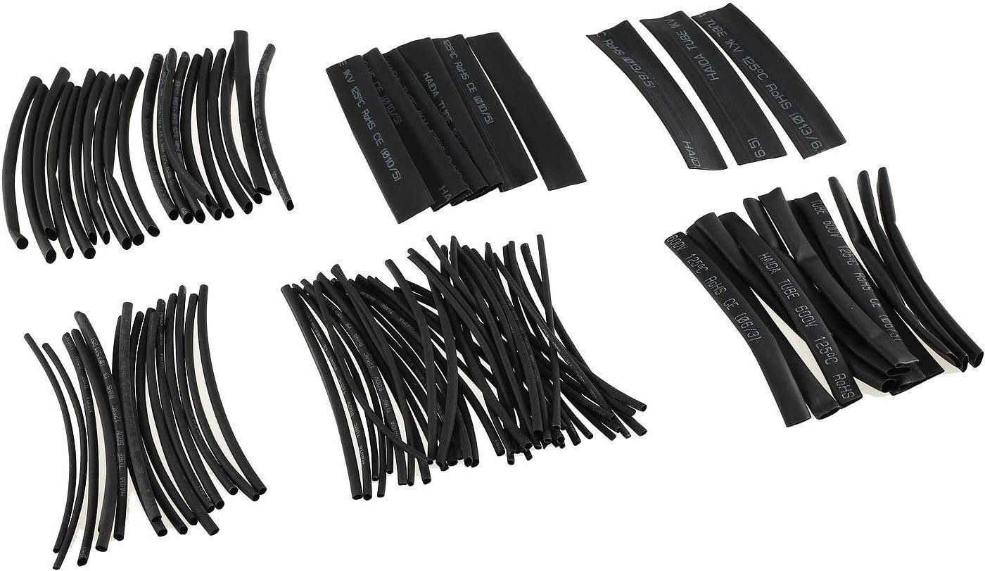 ChiliTec Geflechtschlauch Schrumpfschlauch-Sortiment, 100-teilig in Sortimentstüte, schwarz