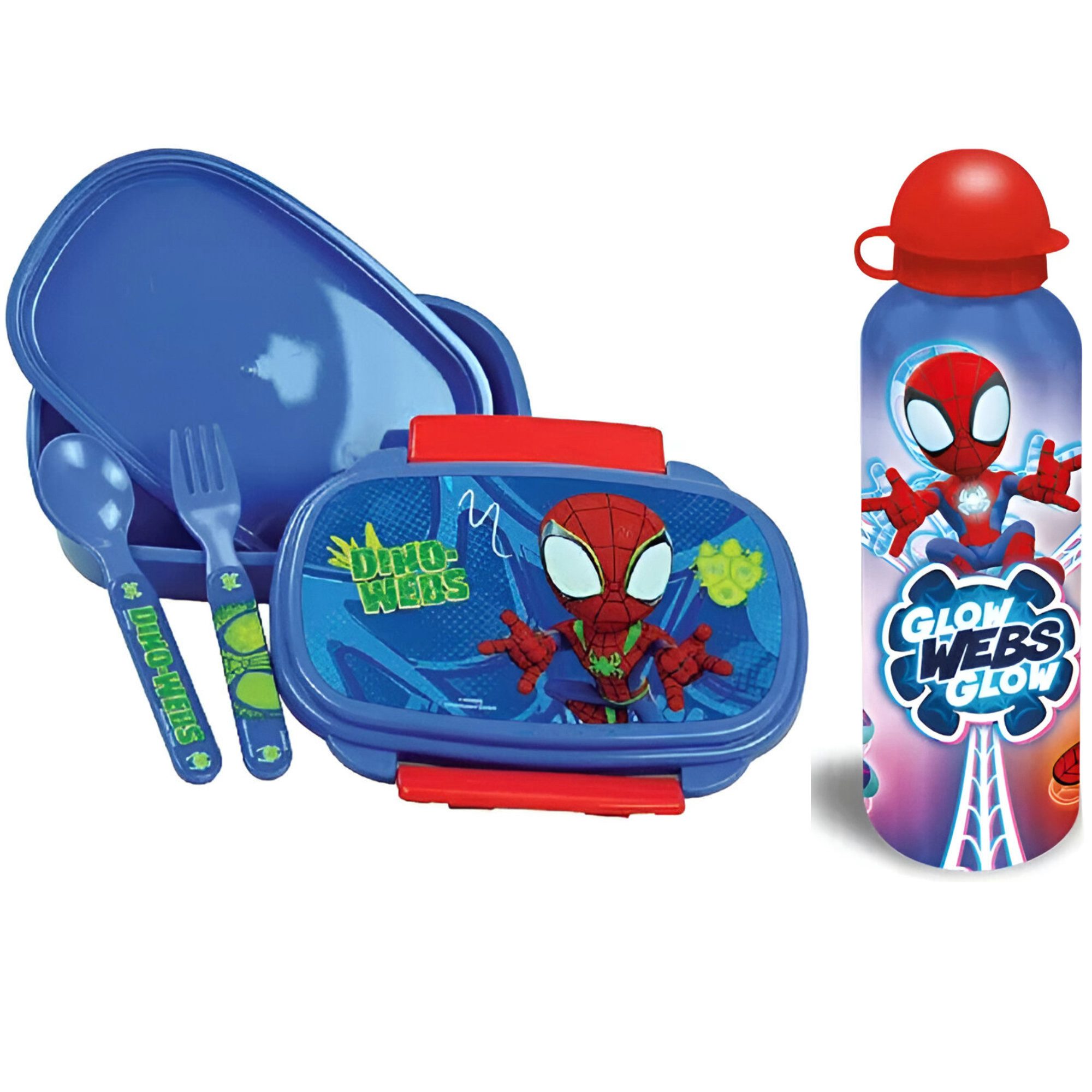 MARVEL Lunchbox Marvel Spidey Spiderman 4 tlg Kinder Lunch Set, (4-tlg., Spar-Set), Brotdose Trinkflasche Besteck