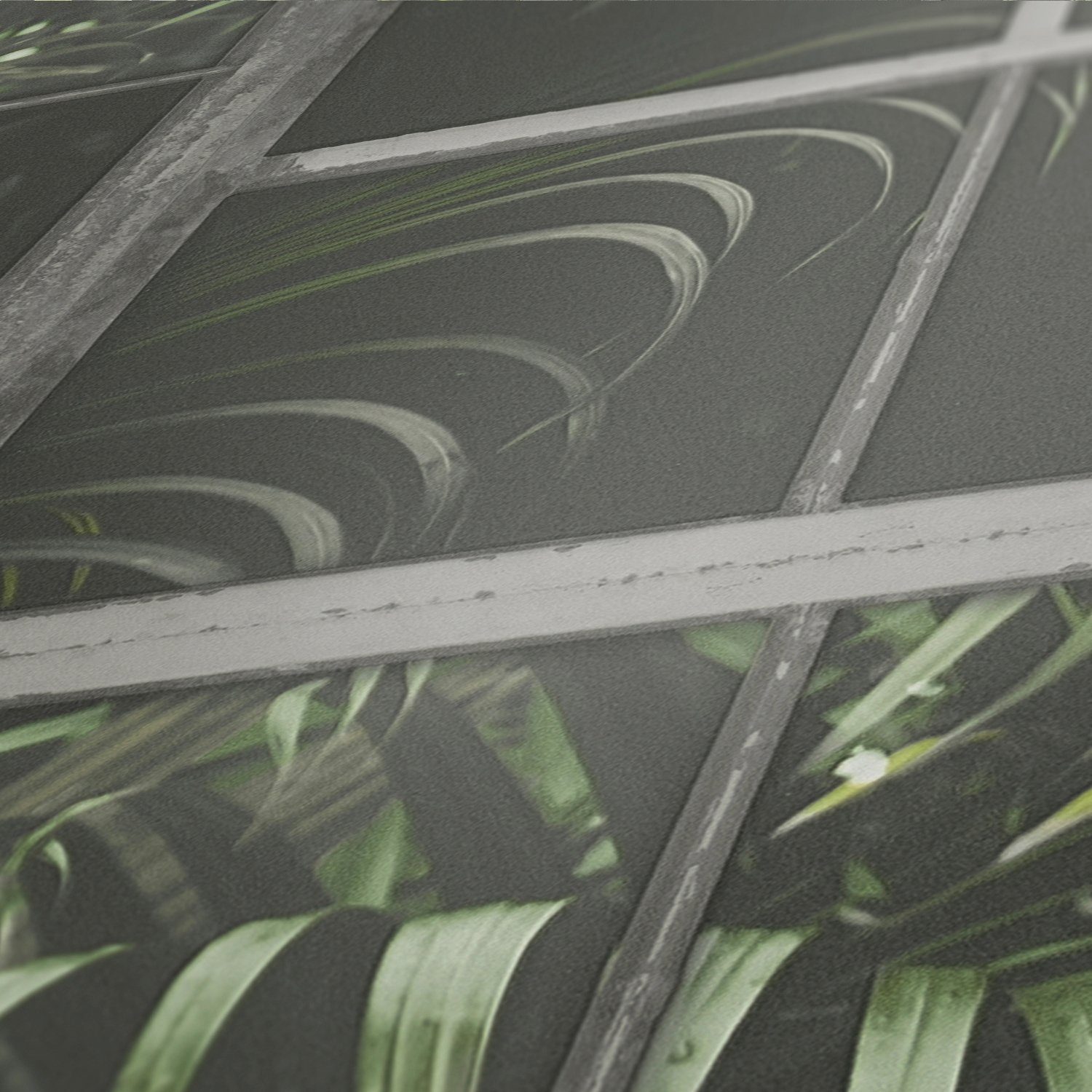 Dschungeltapete Palmen living grün/schwarz/graugrün floral, walls Industrial, Tapete botanisch, Vliestapete