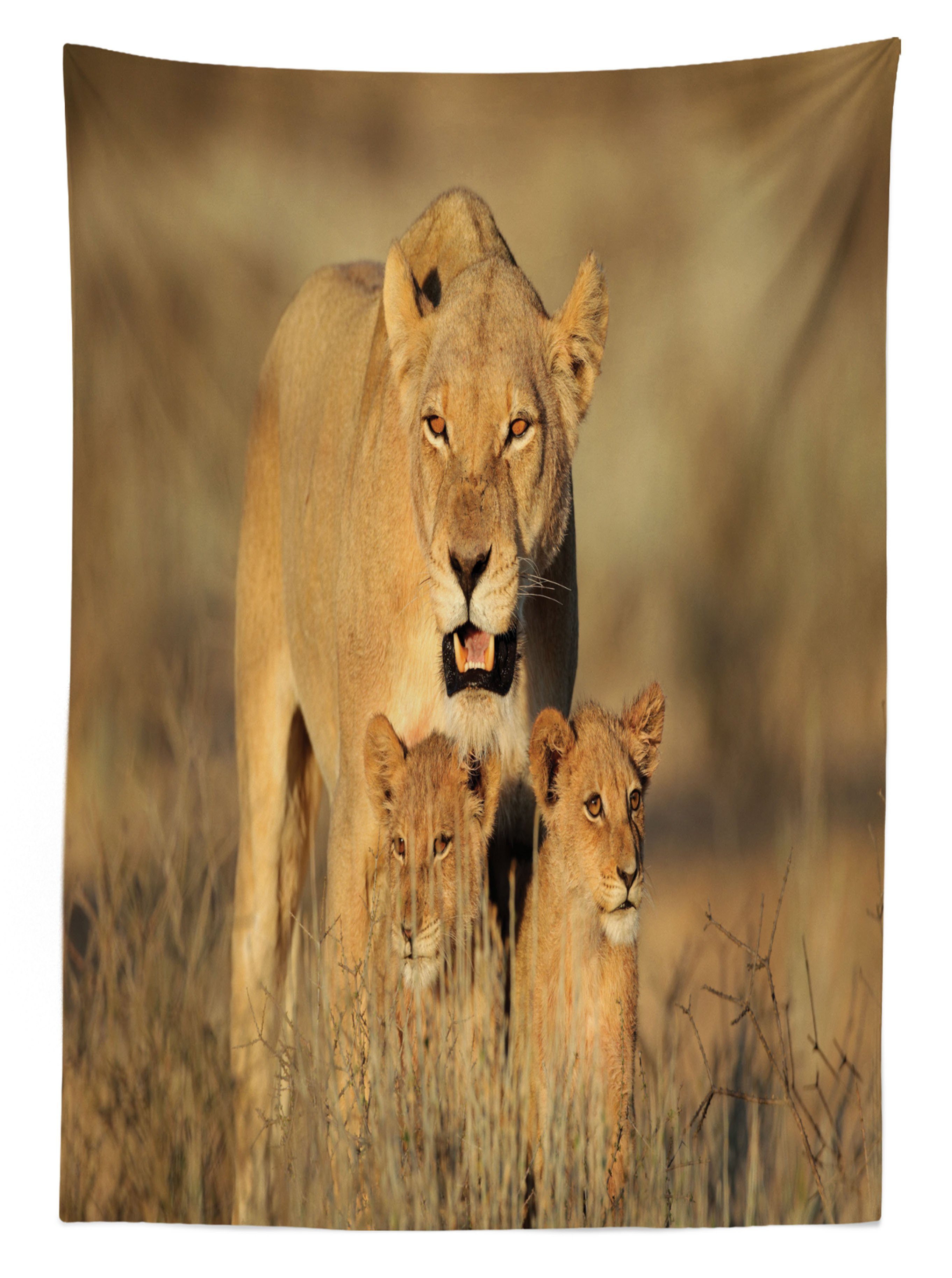 Farbfest Safari Bereich Klare Abakuhaus Außen Tischdecke Farben, geeignet Waschbar Lions den Für Afrika Wildnis