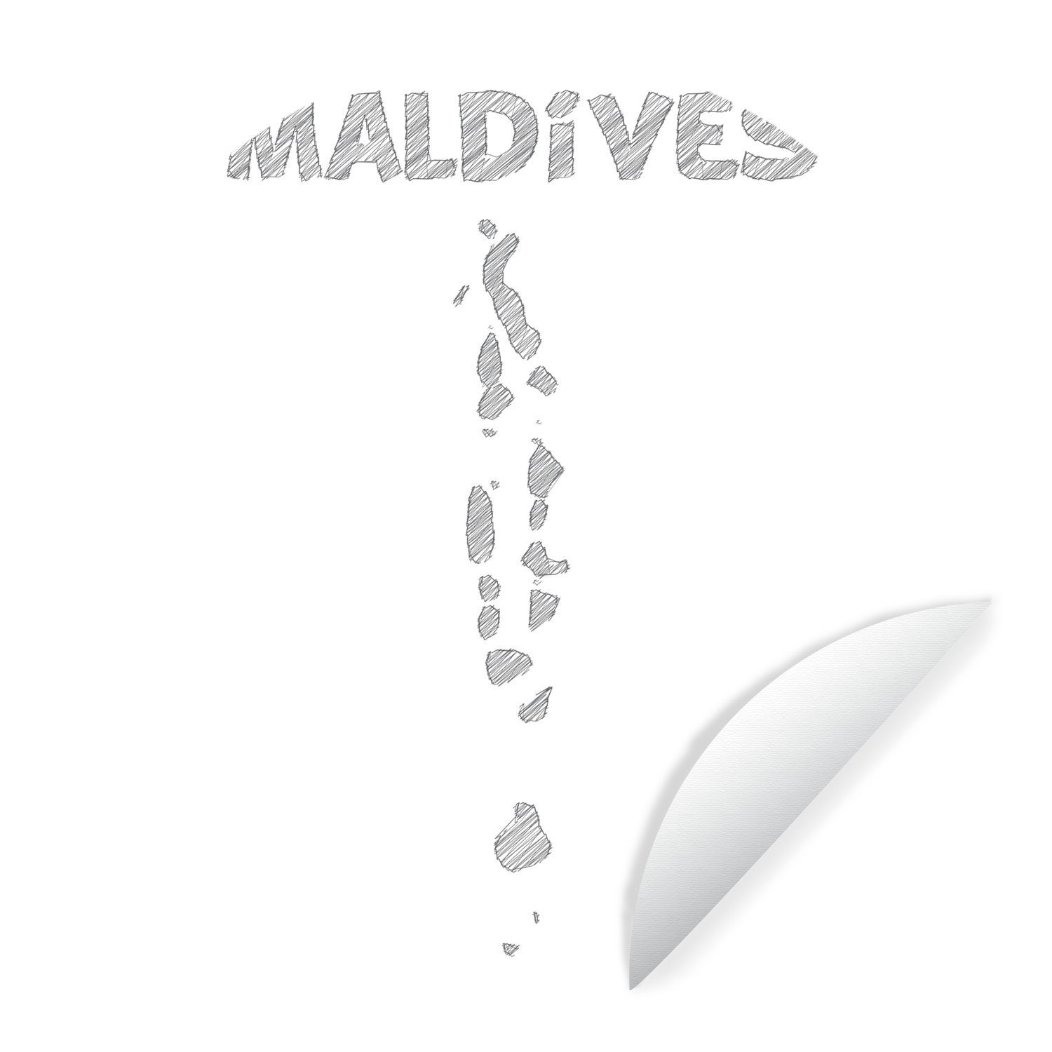 Bleistiftkarte Kinderzimmer, (1 Illustration St), grauen Wandsticker Tapetenaufkleber, Malediven für der Tapetenkreis Rund, einer MuchoWow Wohnzimmer