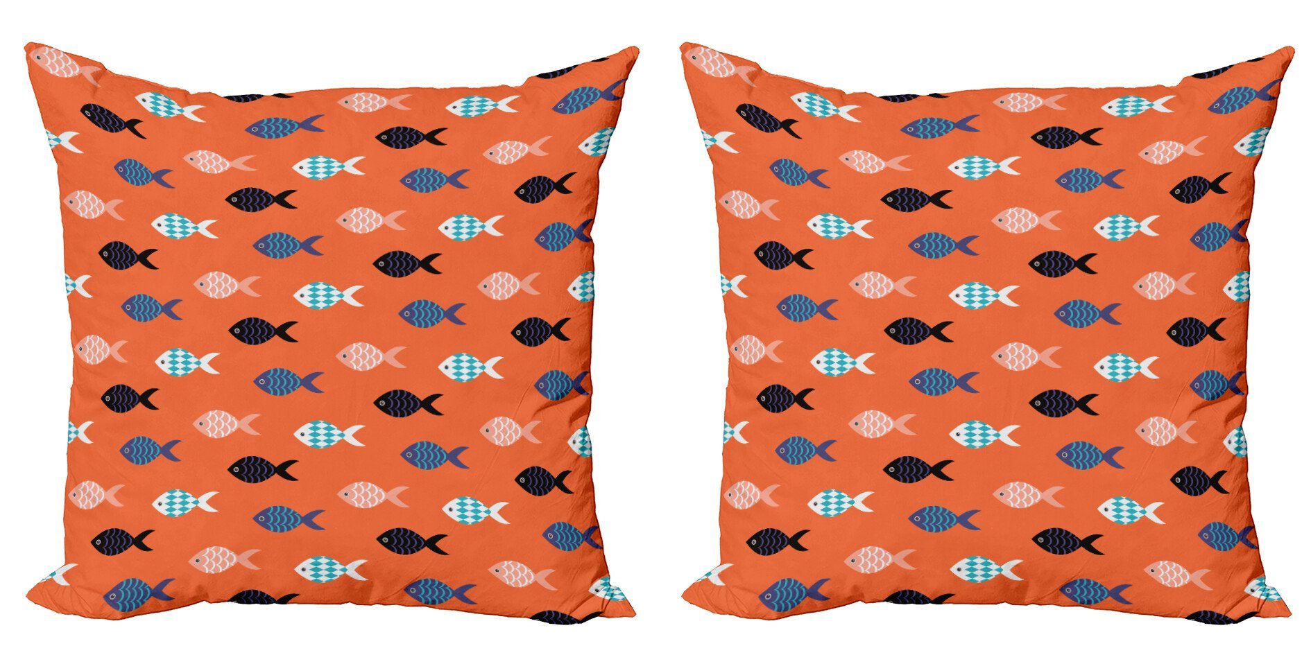 Kissenbezüge Modern Accent Doppelseitiger Digitaldruck, Abakuhaus (2 Stück), Orange Bunte Fischschwarm