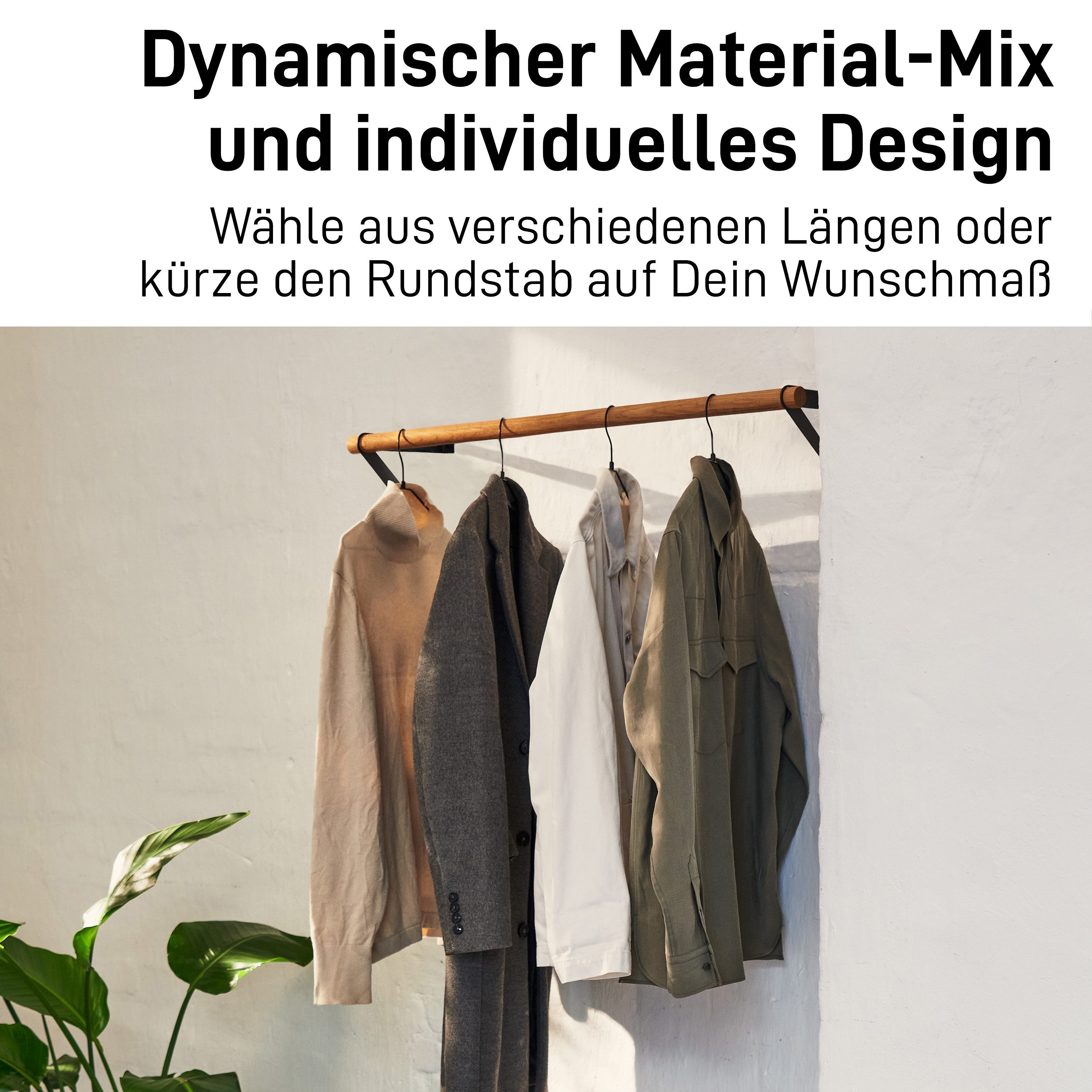 Natural Goods Berlin Garderobenleiste GARD REINICKENDORF, Halterung für Kleiderstange, Wandmontage, Wandgarderobe