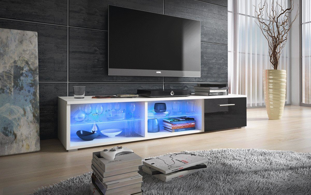 Luxusbetten24 Sideboard TV Lowboard Bright, mit LED-Beleuchtung