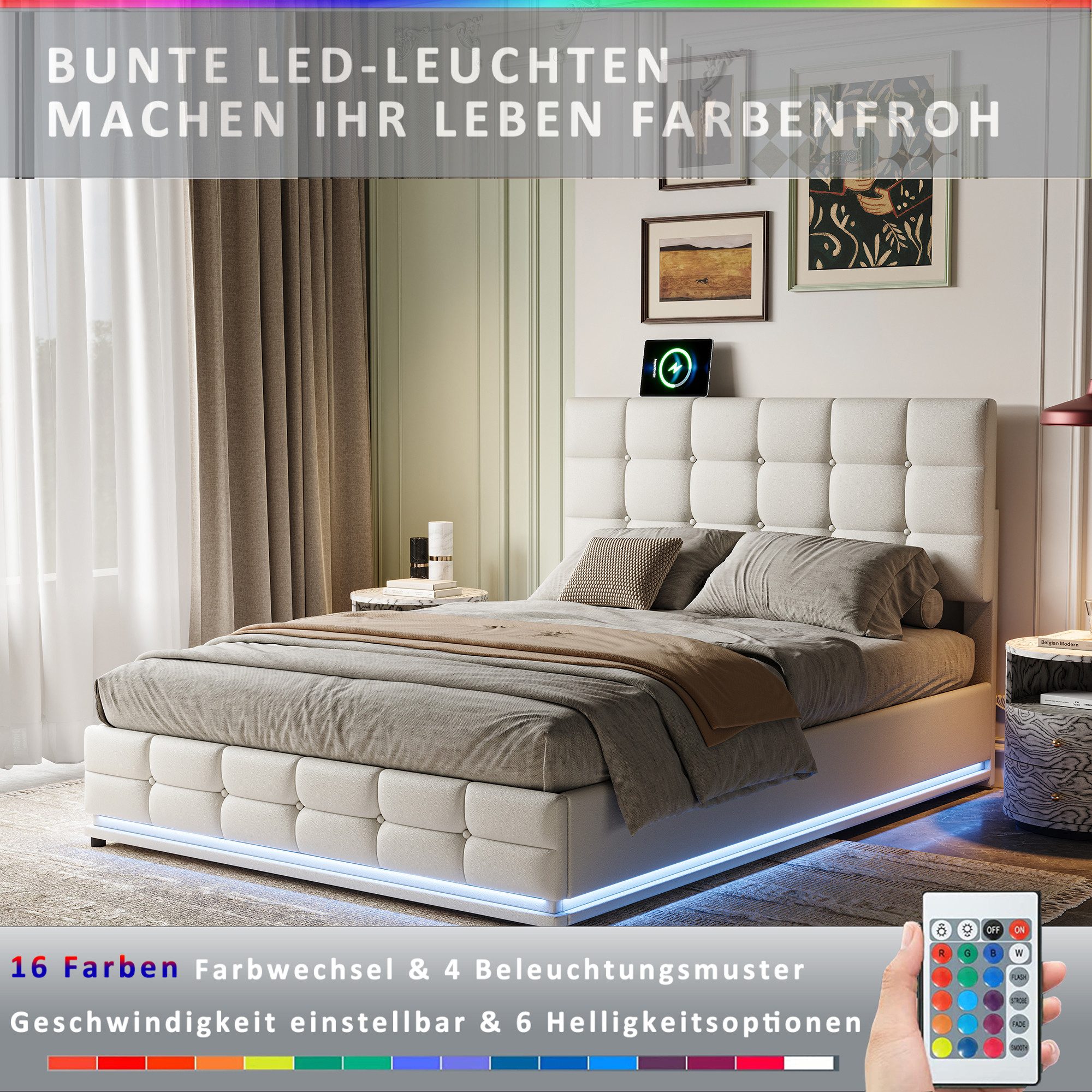 FUROKOY Polsterbett Stauraumbett Doppelbett mit Bettkasten günstig online kaufen