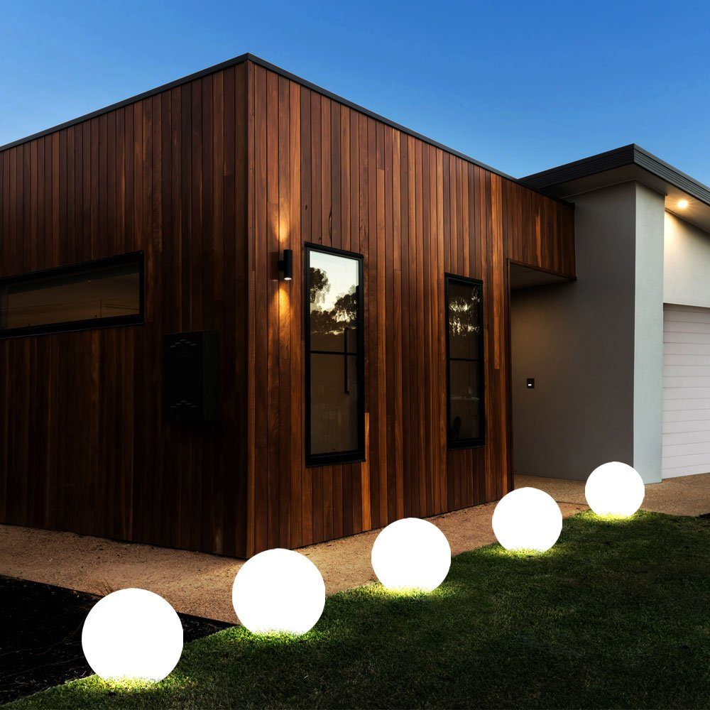 etc-shop LED Gartenleuchte, LED-Leuchtmittel fest verbaut, Solar Weiß Kugeln Leuchten Außen Set Lampen 3er LED Beleuchtungen