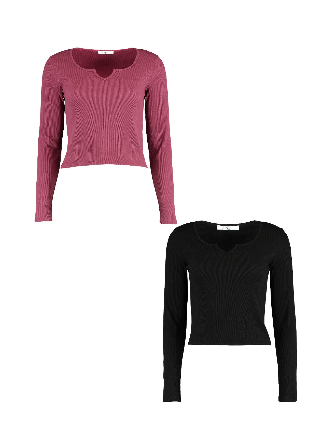 Blusenshirt 2er-Set Figurbetont Rippoptik Langarm