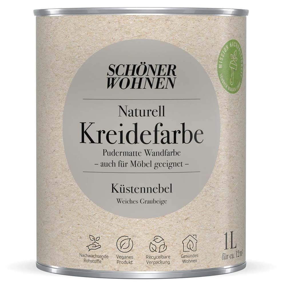 SCHÖNER WOHNEN FARBE Wandfarbe Schöner Wohnen Naturell Kreidefarbe 1,0 Ltr. Küstennebel