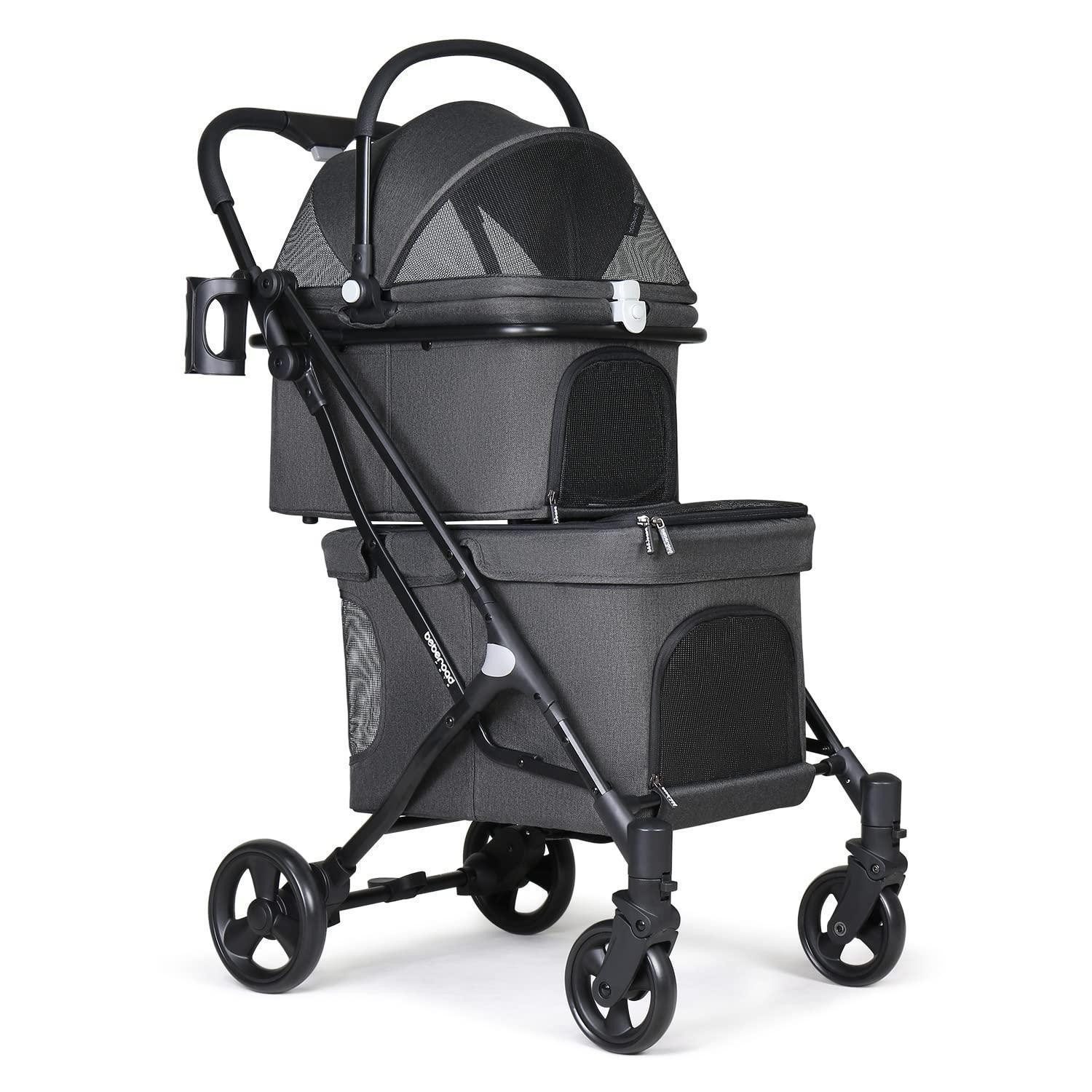 LuxusKollektion Trolleyset Hundewagen 2 Etagen faltbar Schwarz