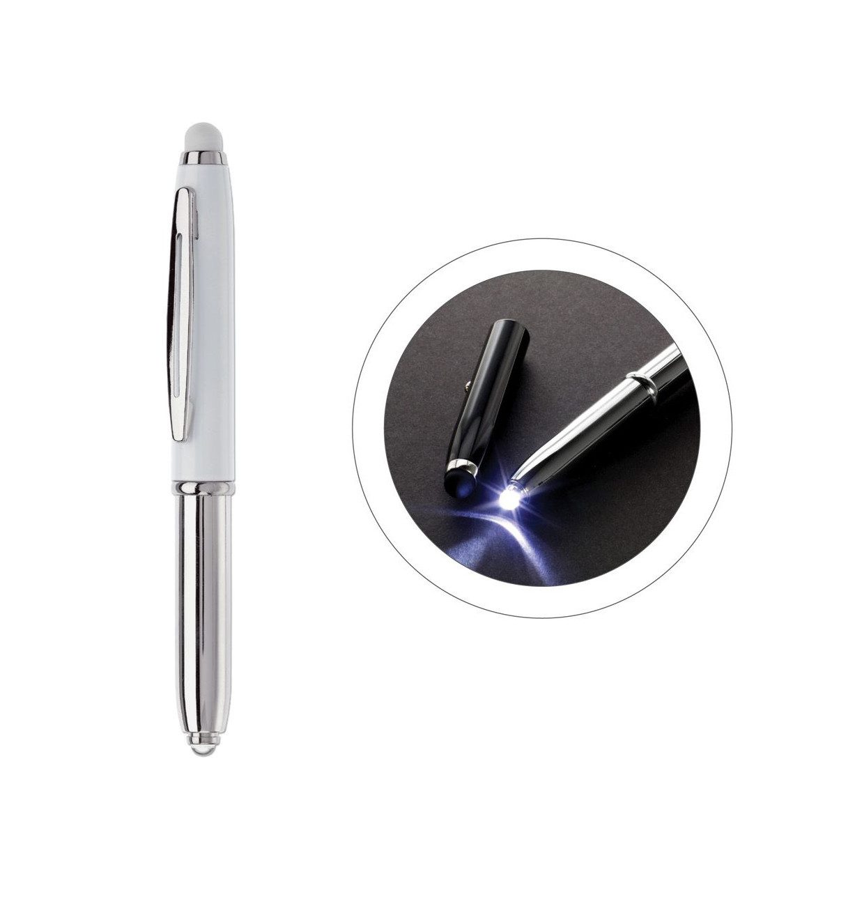 TOPPOINT Kugelschreiber Touchpen Kugelschreiber / mit LED Licht / Farbe: silber/weiß mit weiße