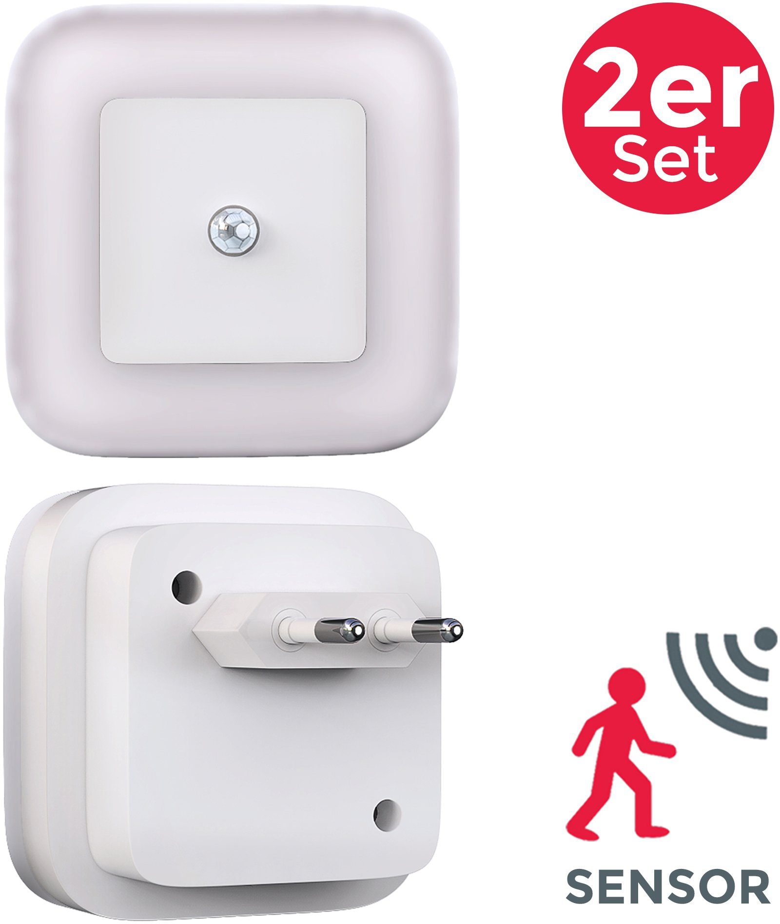 B.K.Licht Wandleuchte 2er Set LED Nachtlicht Steckdosenleuchte Bewegungsmelder - BKL1133, LED fest integriert, 3000K - Warmweiß