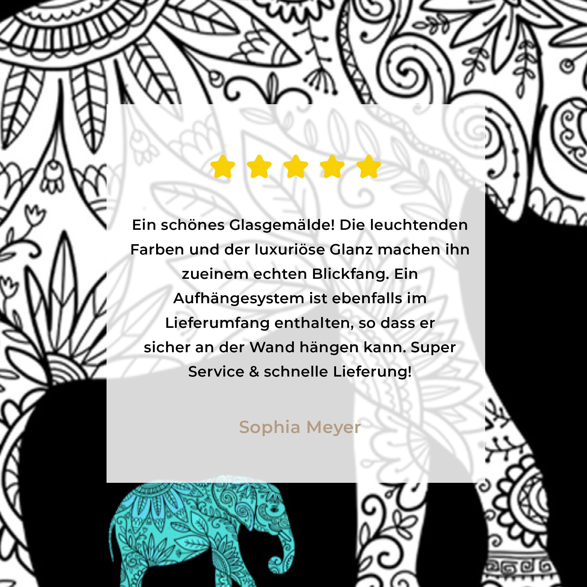 MuchoWow Acrylglasbild Elefant - Muster Wandbild auf Wanddekoration auf Bilder - Glas Schwarz, St), (1 - Glas Glasbilder - Foto 