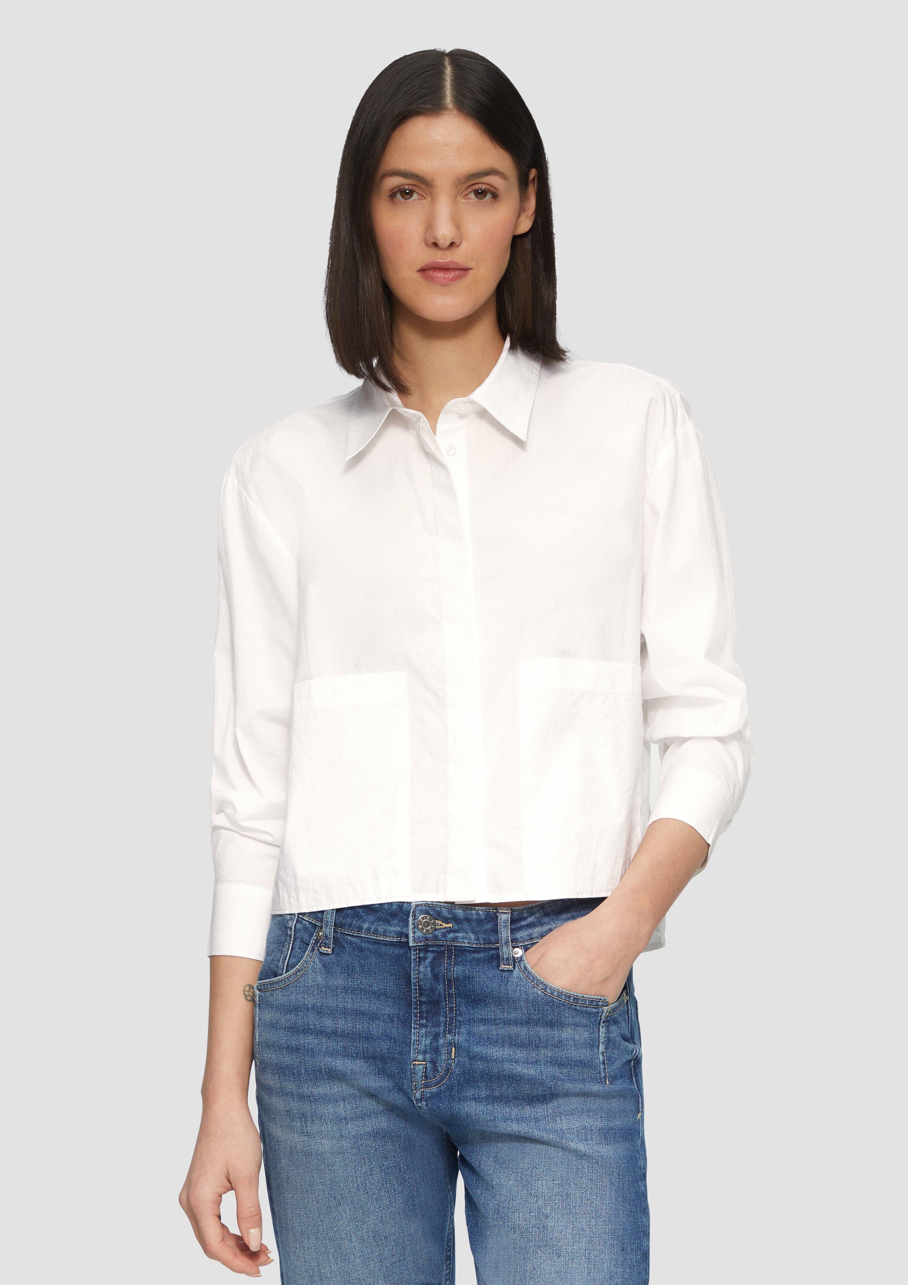 s.Oliver Langarmbluse Cropped Popeline-Bluse mit aufgesetzten günstig online kaufen