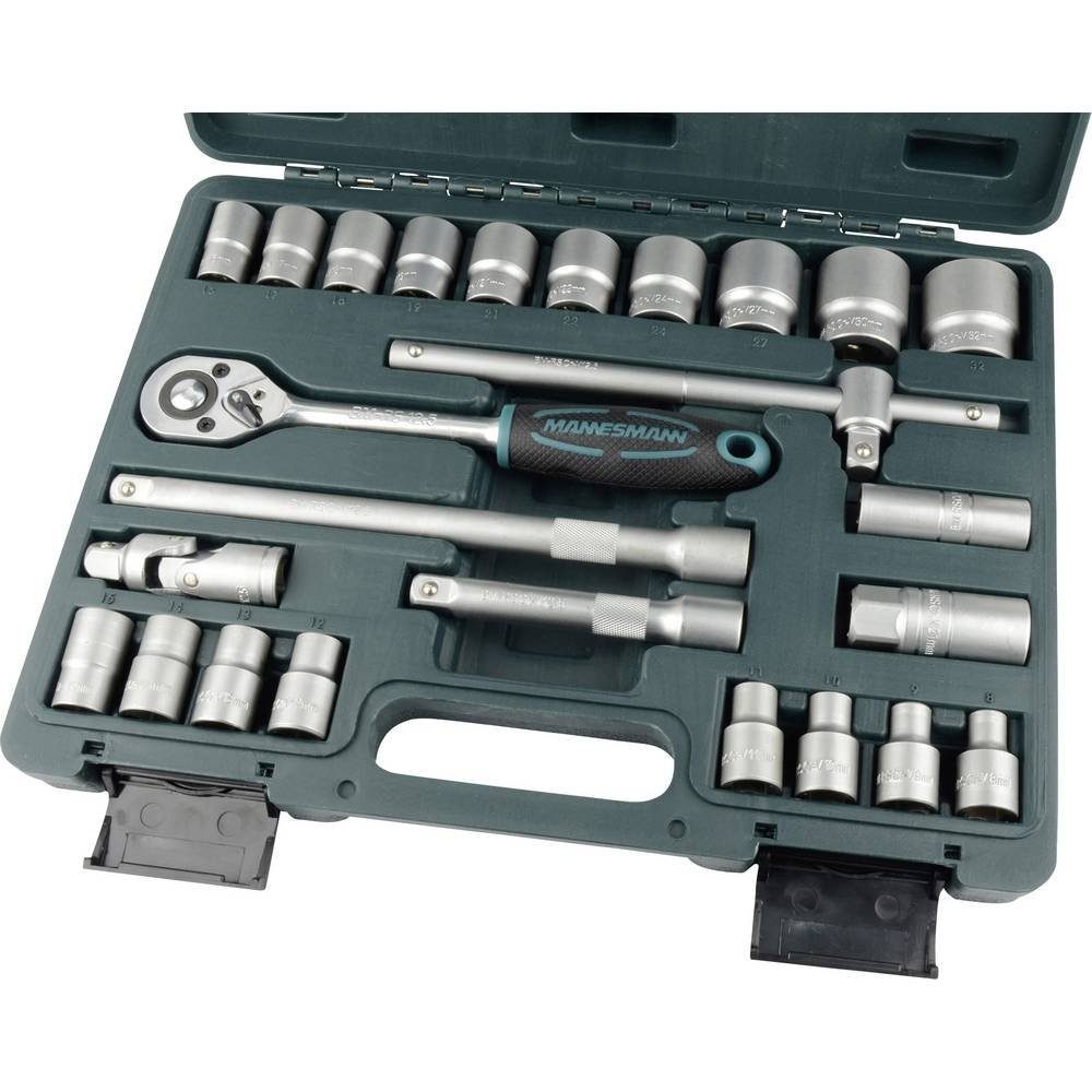 Brüder Mannesmann Werkzeuge Steckschlüssel Steckschlüsselsatz, 1/2″ Zoll, Chrom-Vanadium, 25-teilig M29080