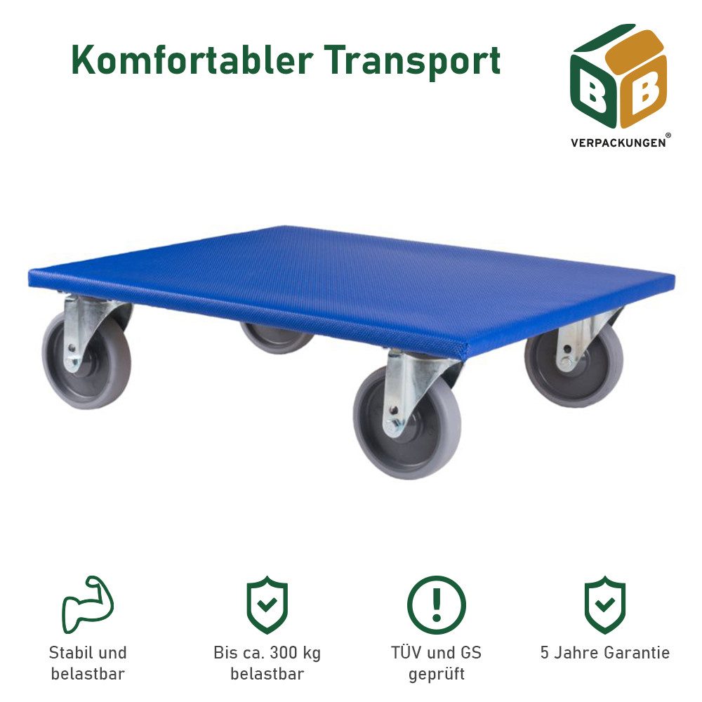 BB-Verpackungen Transportroller Möbelroller L, (1-St), 800 x 500 x 165 mm, 300 kg, spurloses Rollverhalten