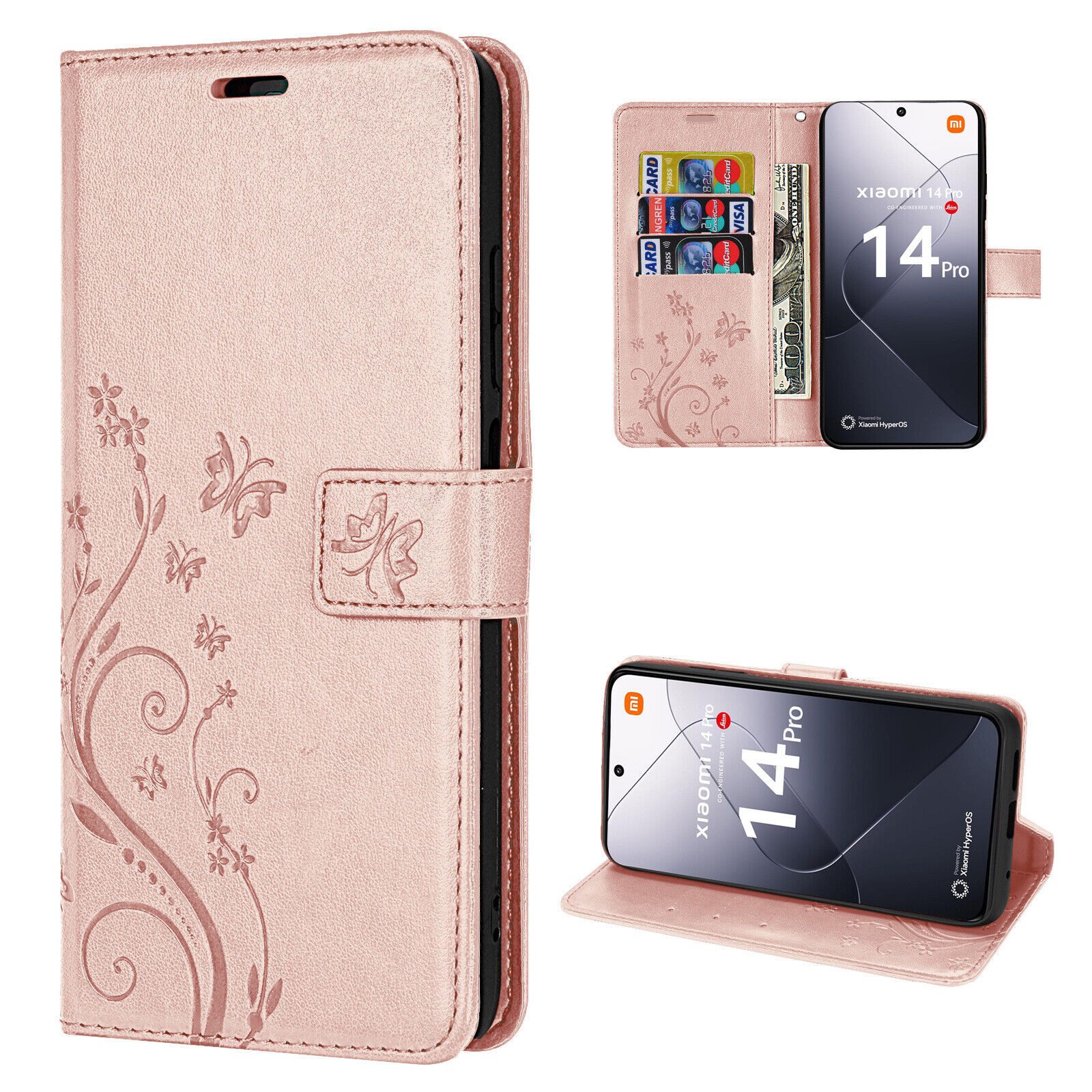 betterfon Handyhülle Handytasche für Xiaomi 14 Pro Klapphülle Schwarz, Bookstyle-Hülle: Magnetverschluss 3 Kartenfächer & Standfunktion