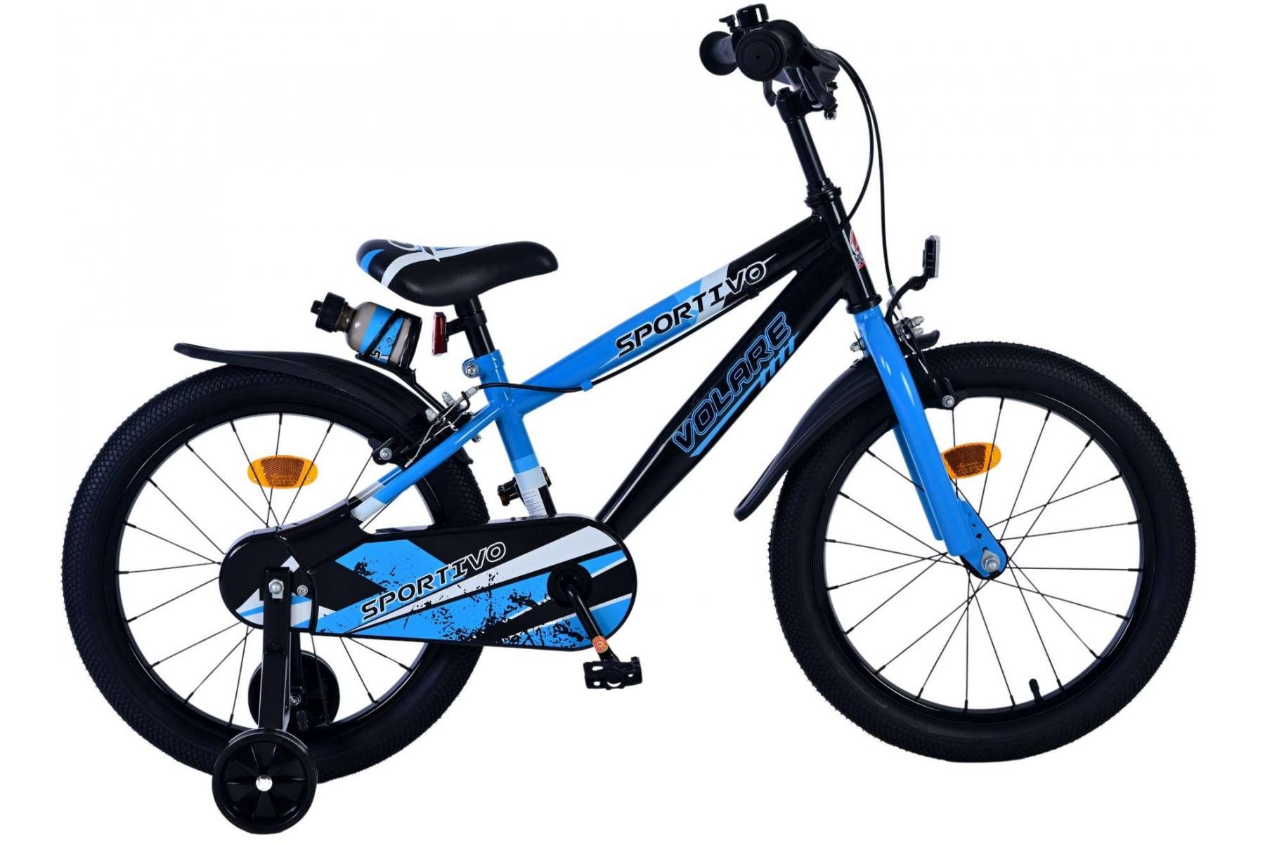 Volare Kinderfahrrad Volare Sportivo - Jungen - 18 Zoll – Blau/Schwarz, Stabiler Stahlrahmen, Geschlossener Kettenschutz