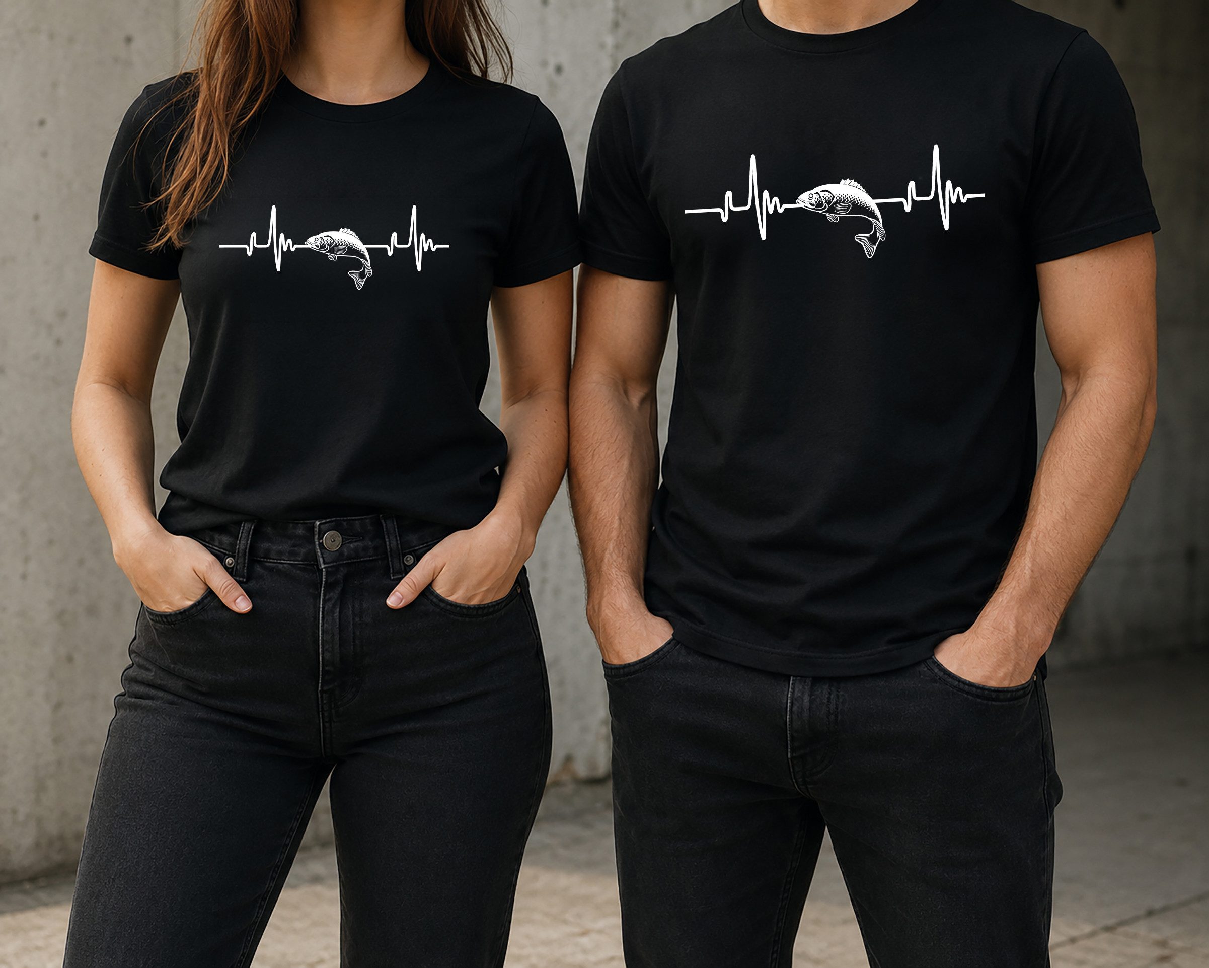 MyDesign24 T-Shirt Fisch Herschlaglinie print Shirt EKG-Linie Angler T-Shirt schwarz kurzarm Regular Fit i575