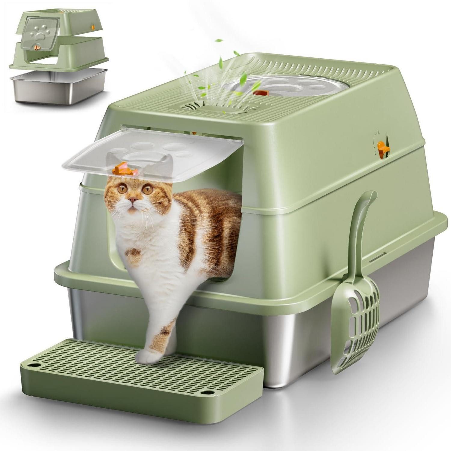 LuxusKollektion Katzentoilette Edelstahl Katzenklo XXL geschlossen Grün