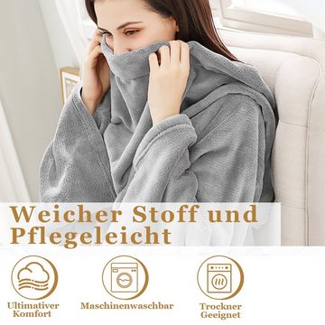 Wohndecke Decke mit Ärmeln TV Kuscheldecke aus weichem Darkgrau 150x180cm, Randaco