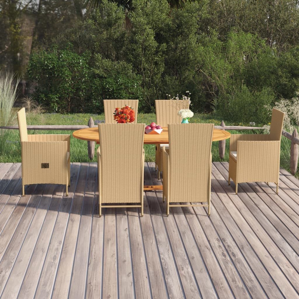 vidaXL Garten-Essgruppe 7-tlg. Garten-Essgruppe Poly Rattan Beige, (6-tlg)