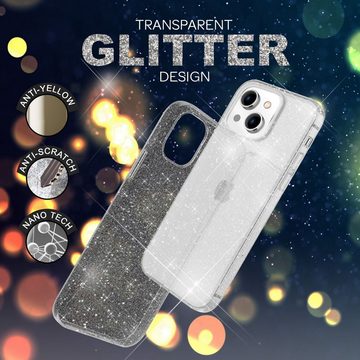 Nalia Smartphone-Hülle Apple iPhone 14 Plus, Klare Glitzer Hülle / Silikon Transparent / Glitter Cover / Bling Case
