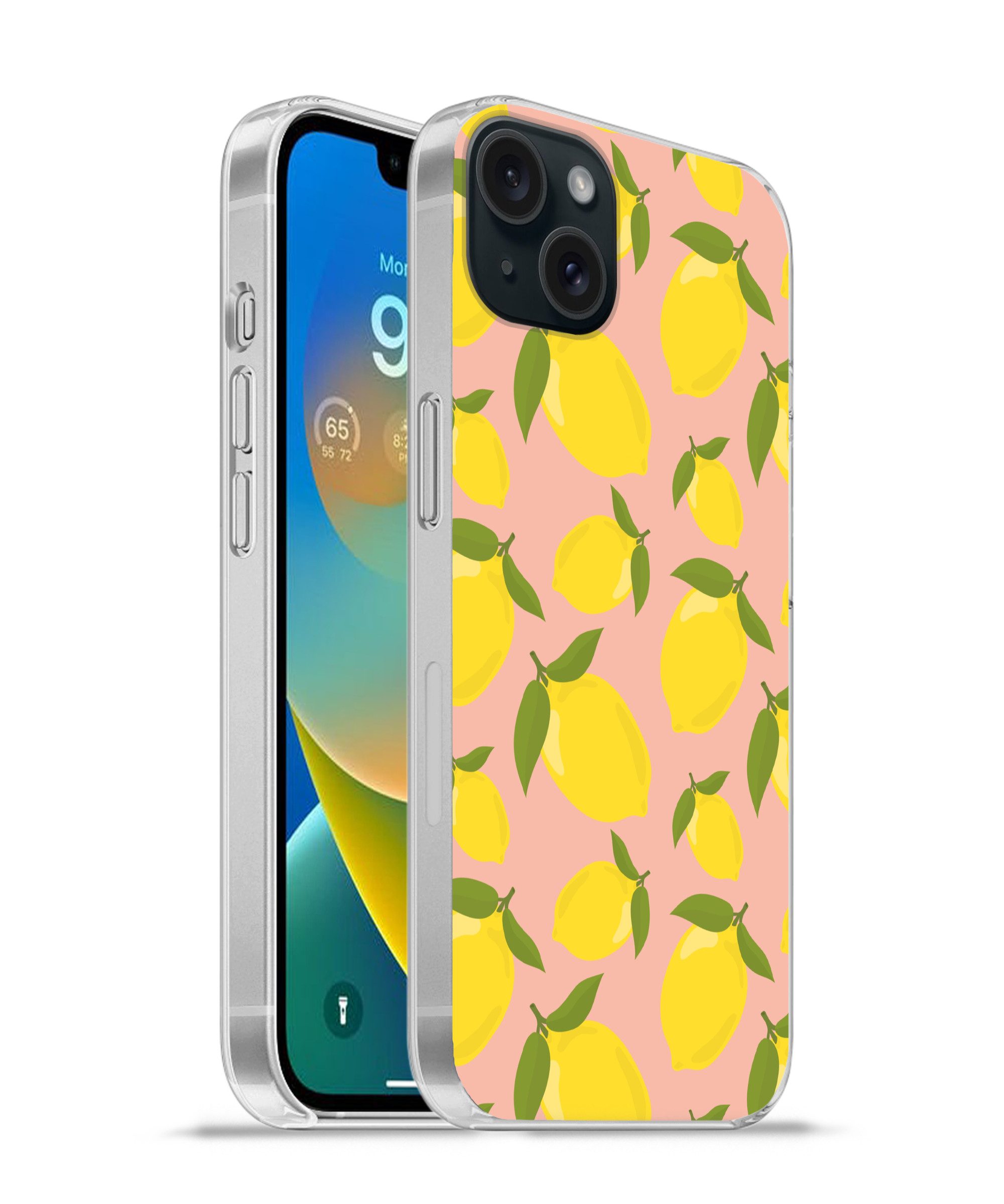MuchoWow Handyhülle für Apple iPhone 15 Plus Zitronen - Gelb - Rosa - Muster - Obst, Smartphone-Bumper, Print, Handy Schutzhülle Dünn