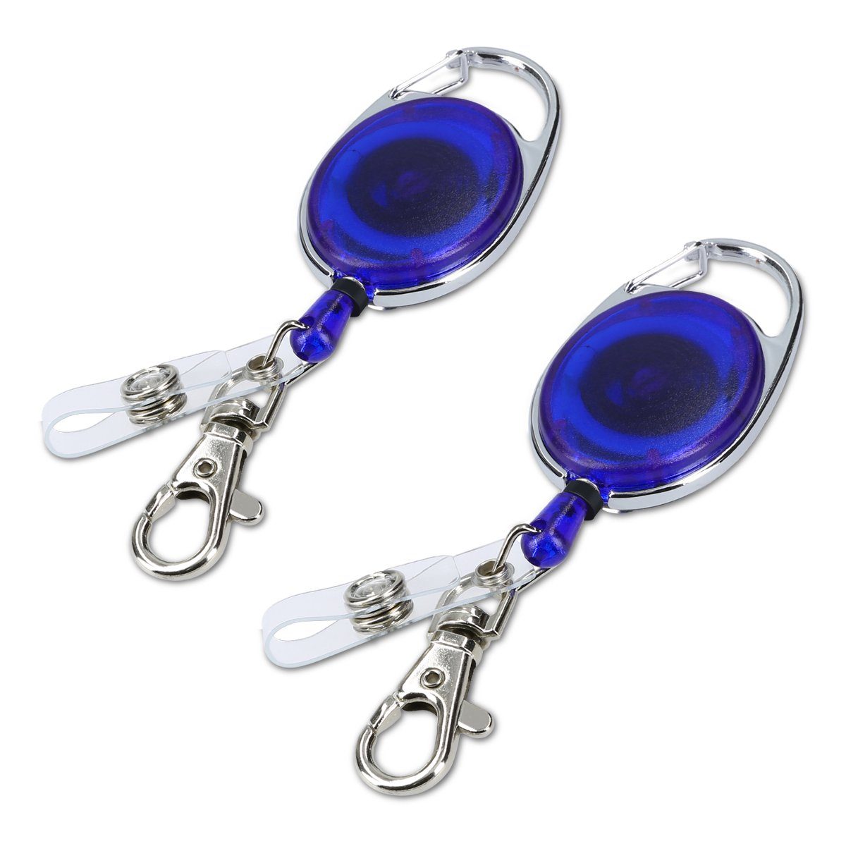 kwmobile Schlüsselanhänger 2x Jojo mit Ausweis Clip - Schlüsselanhänger ausziehbar - Kartenhalter Blau