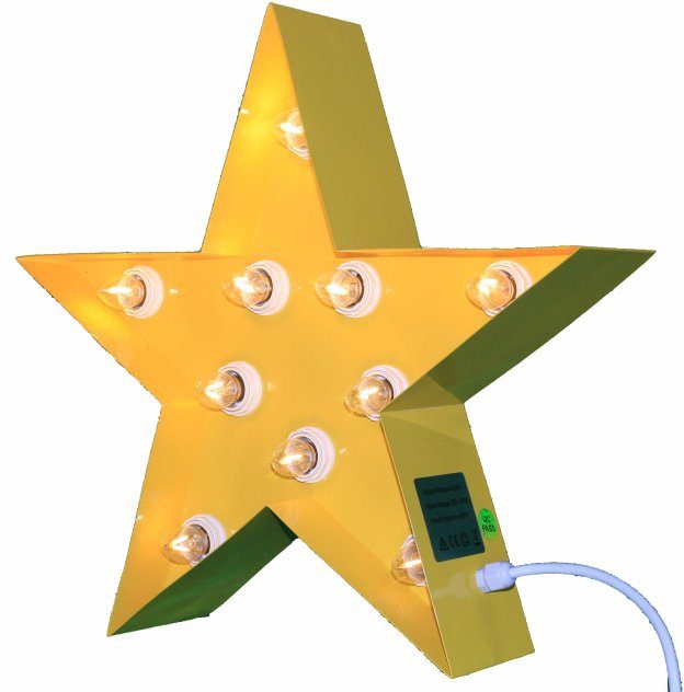 Warmweiß, cm (exkl)- Leuchtmittel, Tischlampe LED Star Wandlampe, LIGHTS gelb ohne E14 Dekolicht Lichtquellen MARQUEE 38x38 Star, 10