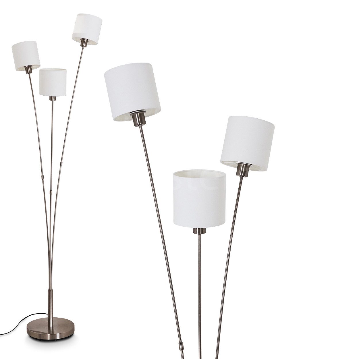 Stehlampe »Costa« runde Bodenlampe aus Metall, Nickel-matt, weiße Stoffschirme